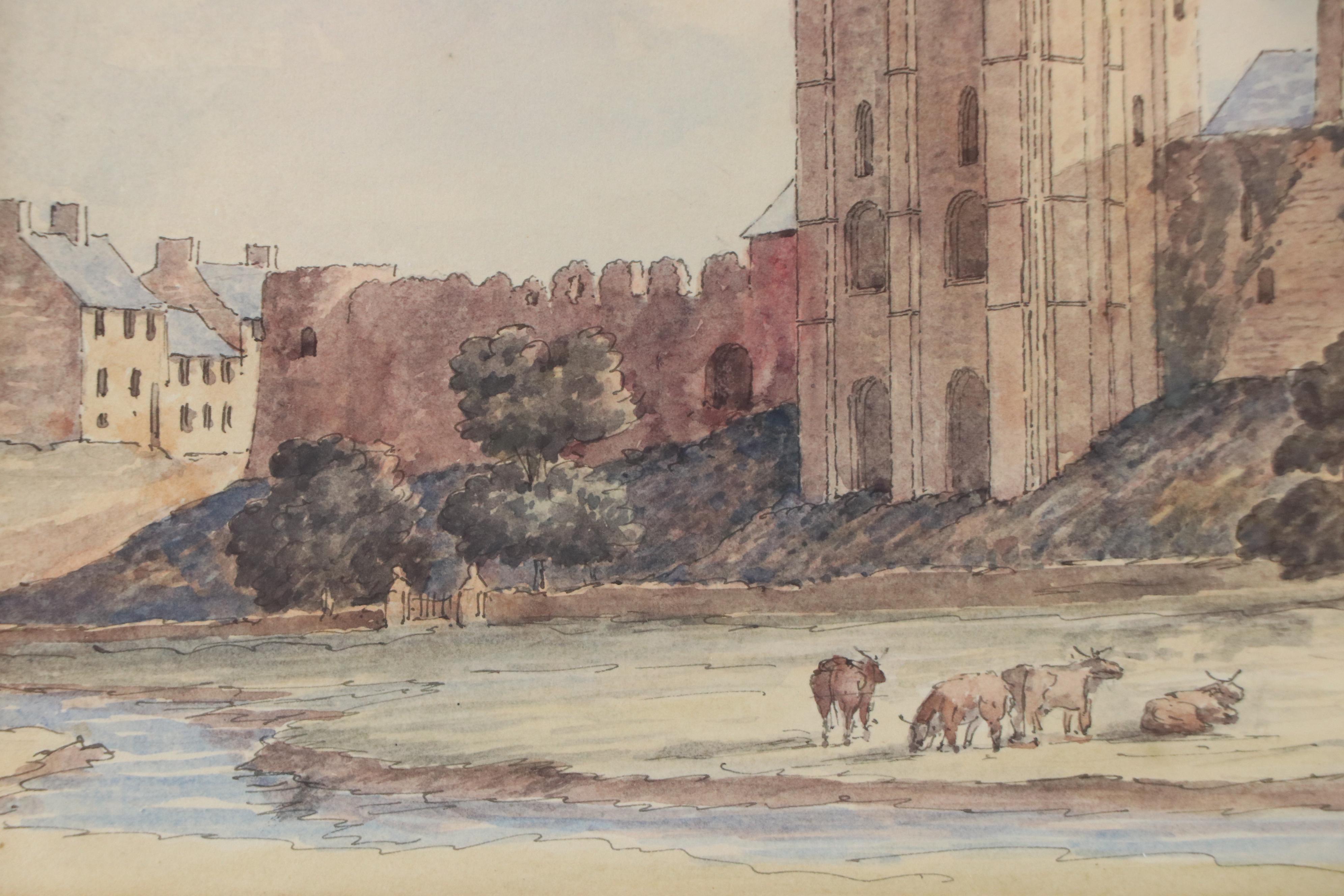 Ink and Watercolor Painting of French Commune "St. Sauveur le Vicomte," 1849