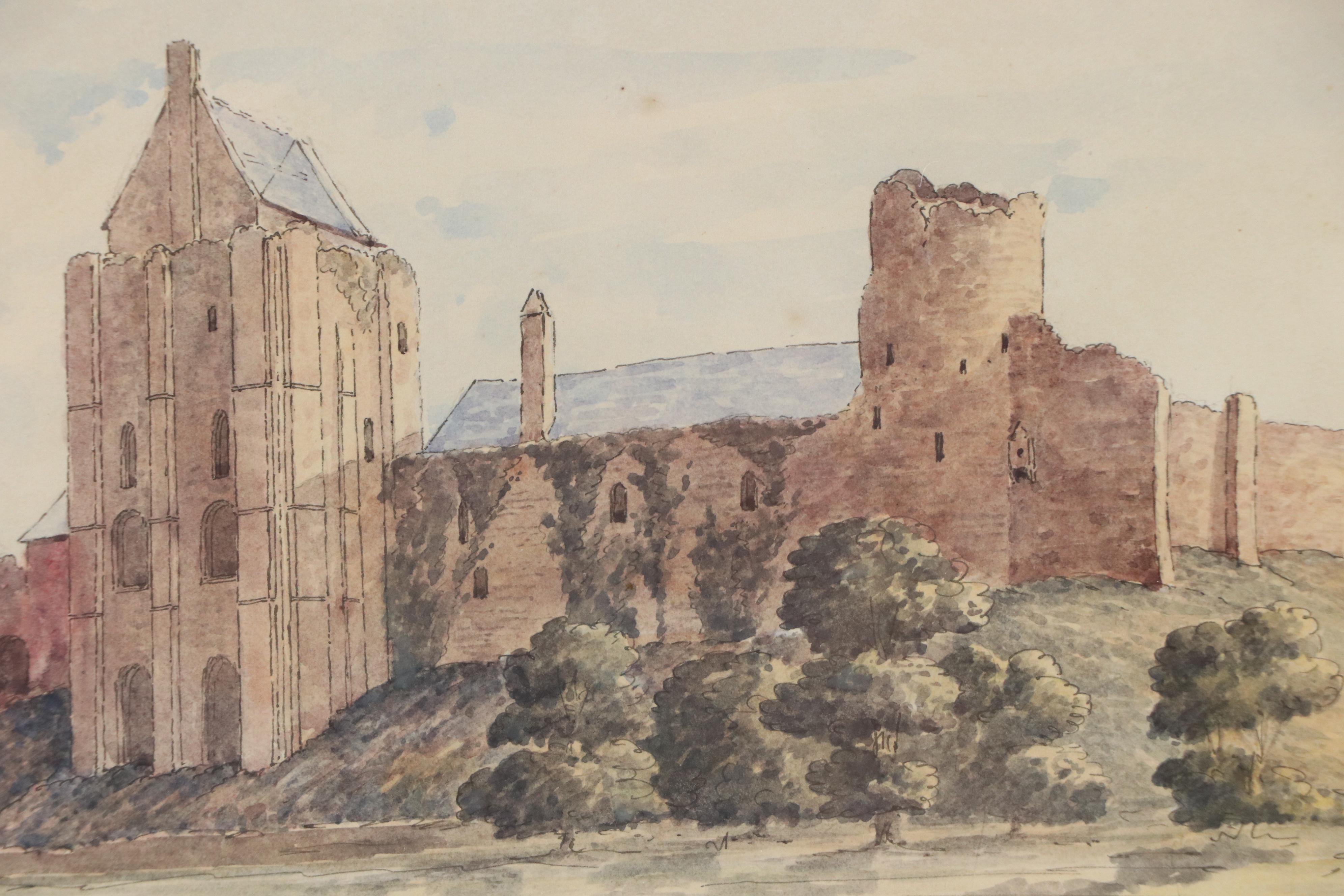 Ink and Watercolor Painting of French Commune "St. Sauveur le Vicomte," 1849