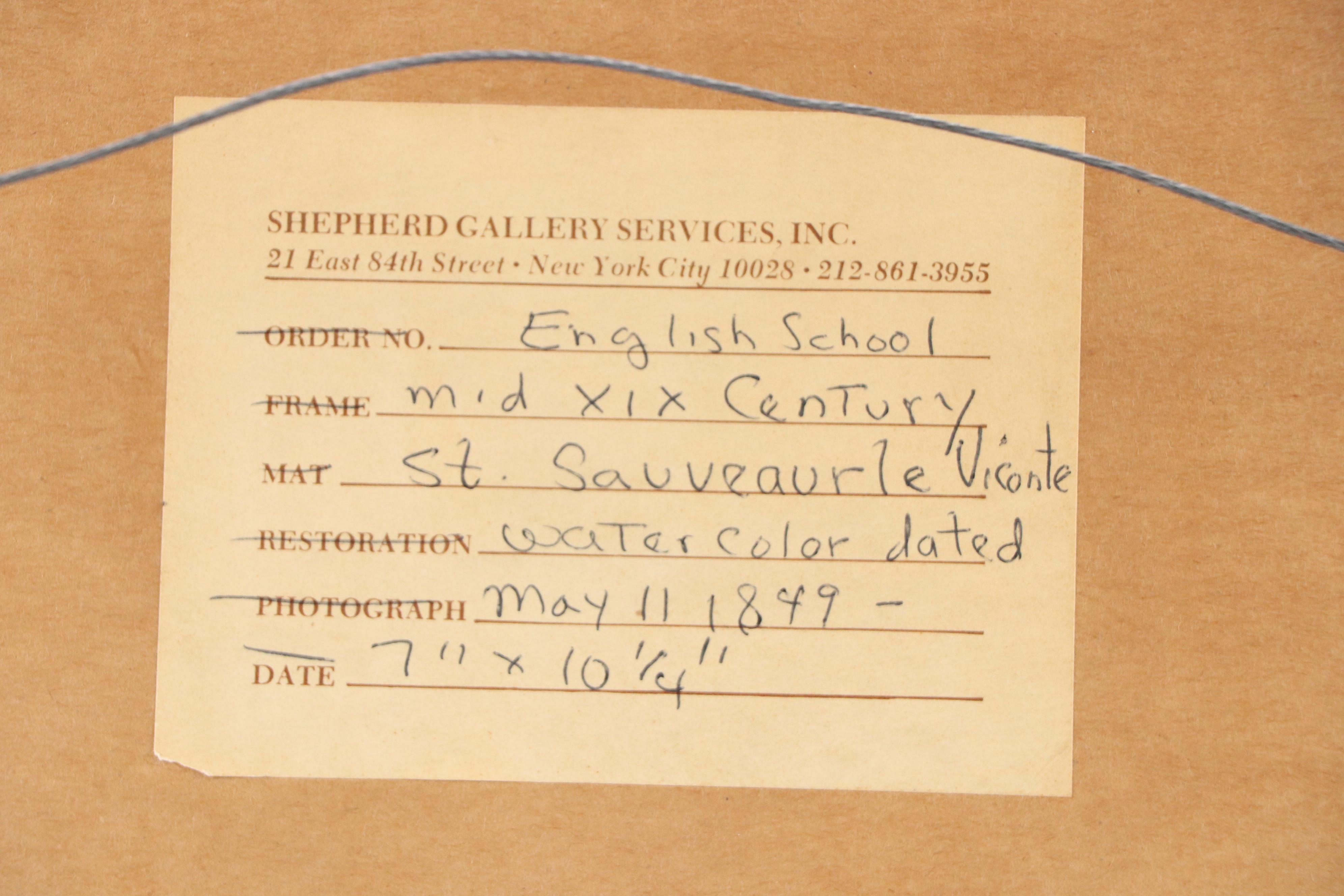 Ink and Watercolor Painting of French Commune "St. Sauveur le Vicomte," 1849