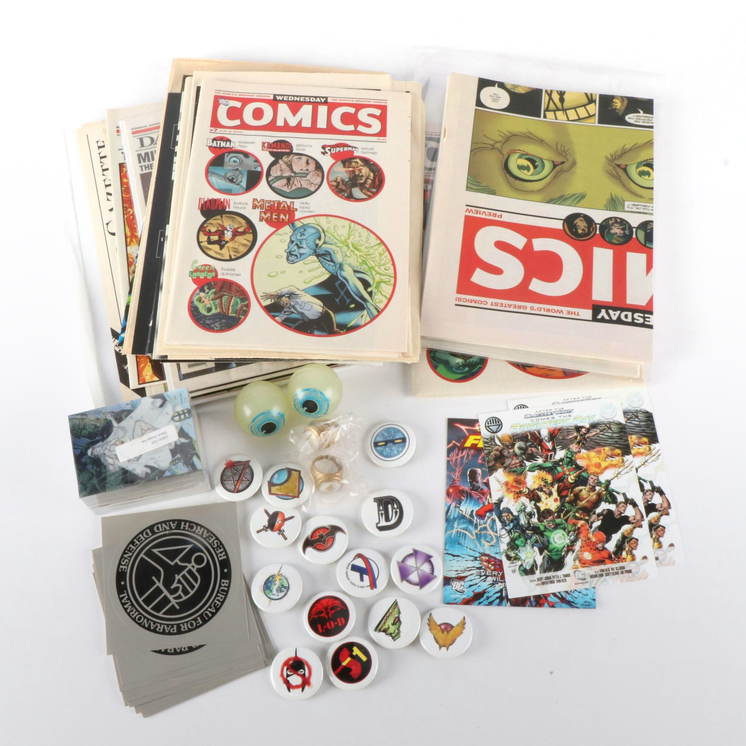 Comic Book Previews, Buttons, Stickers and Stamps
