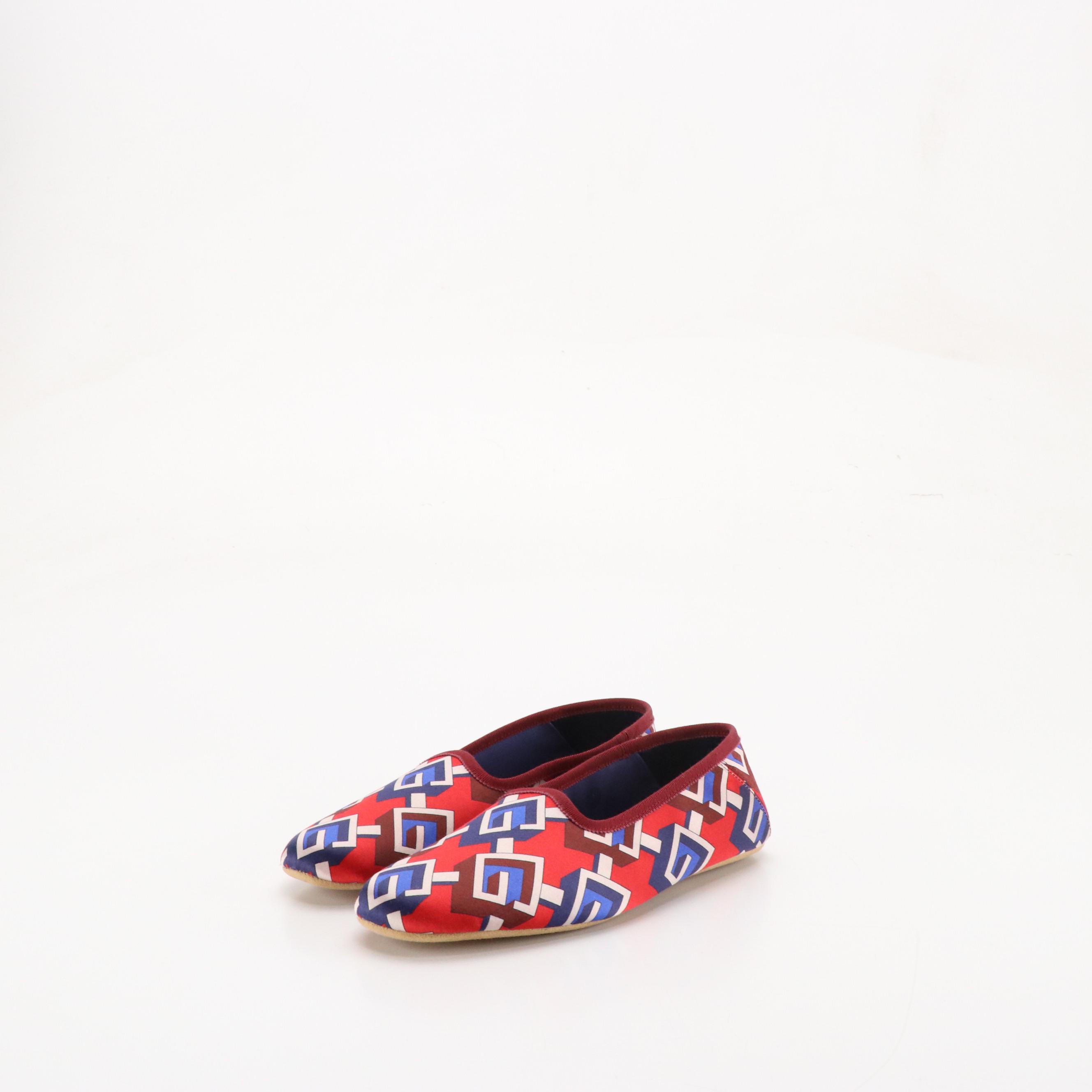 Gucci Geometric G Printed Silk Satin Flats in Box