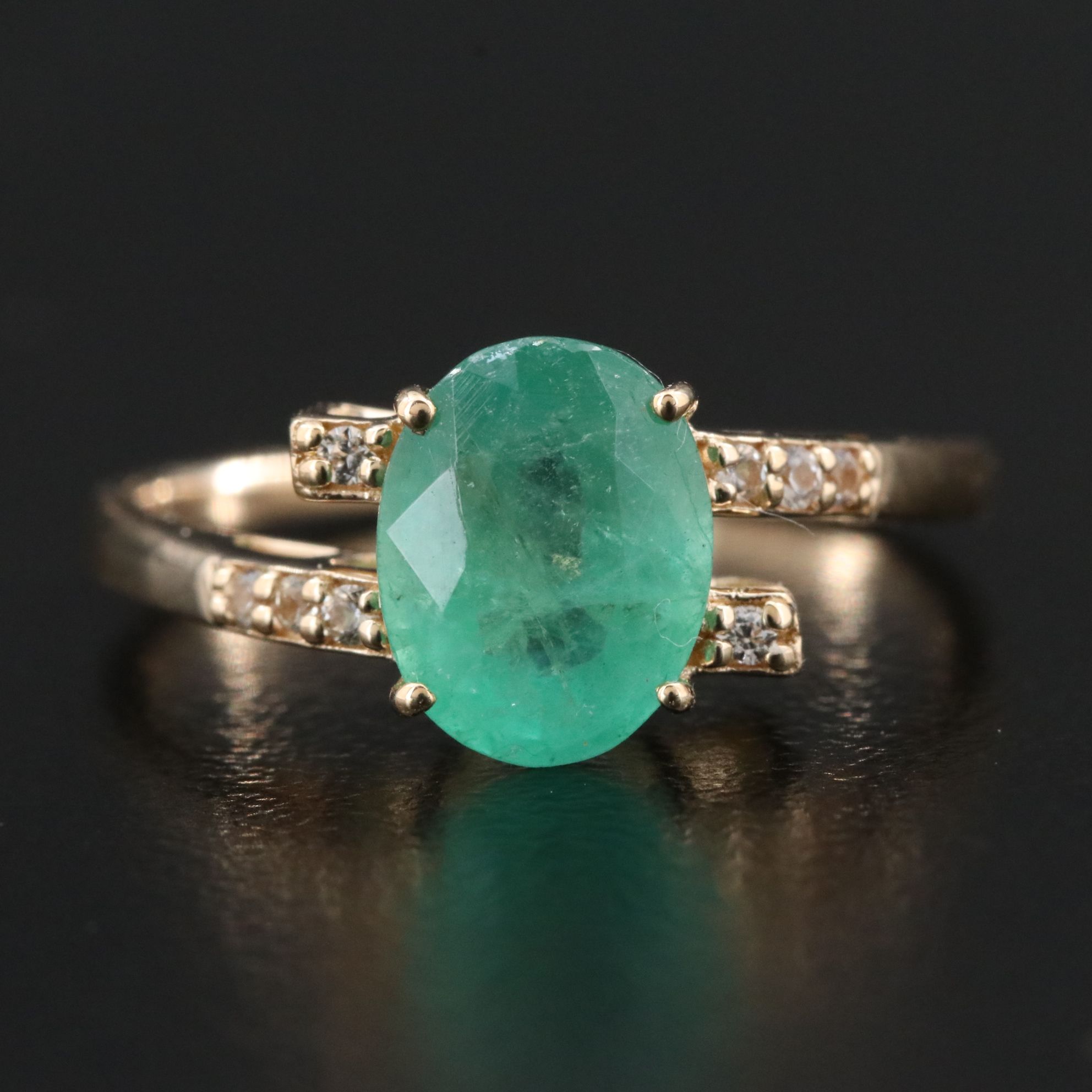 14K 1.54 CT Emerald and White Sapphire Ring