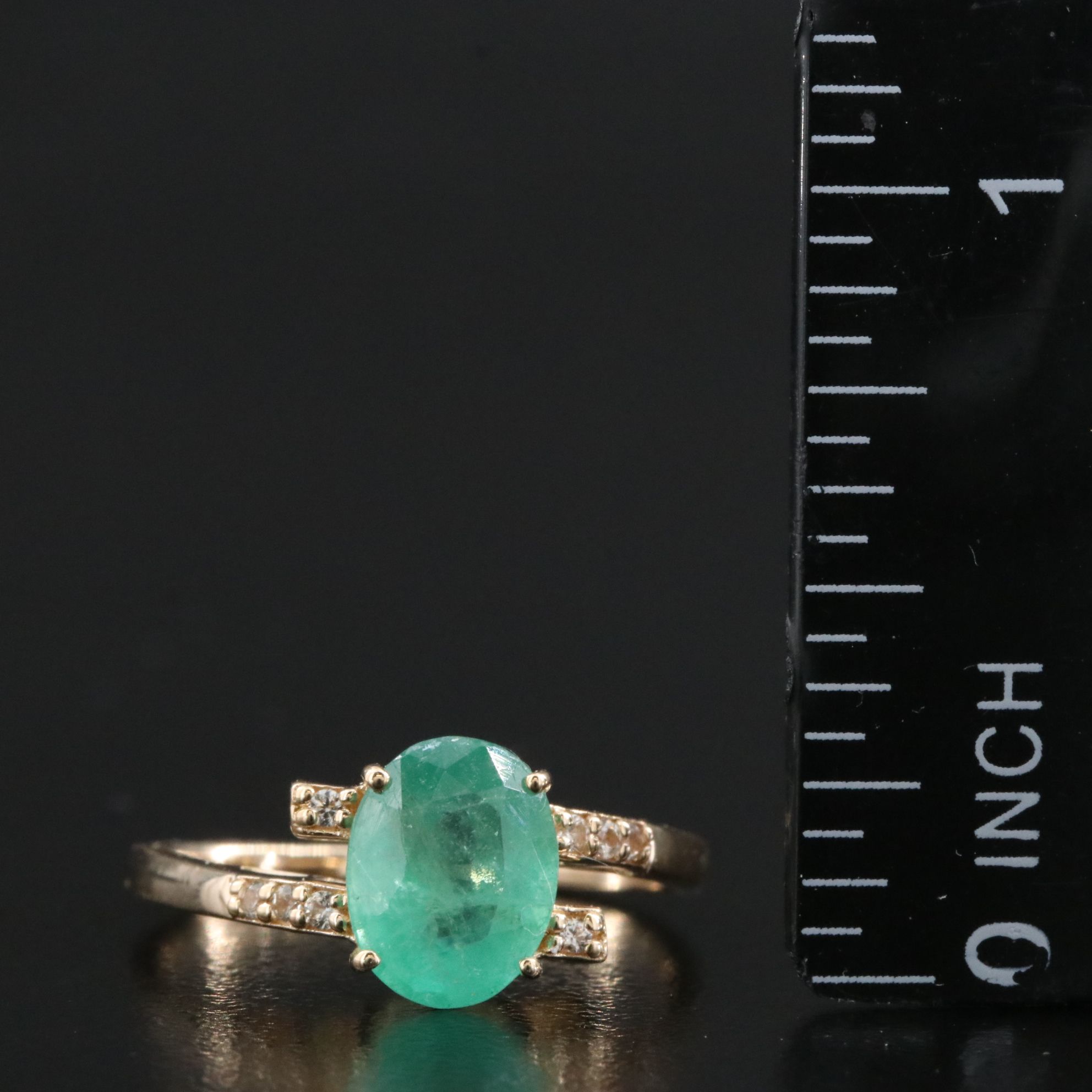 14K 1.54 CT Emerald and White Sapphire Ring