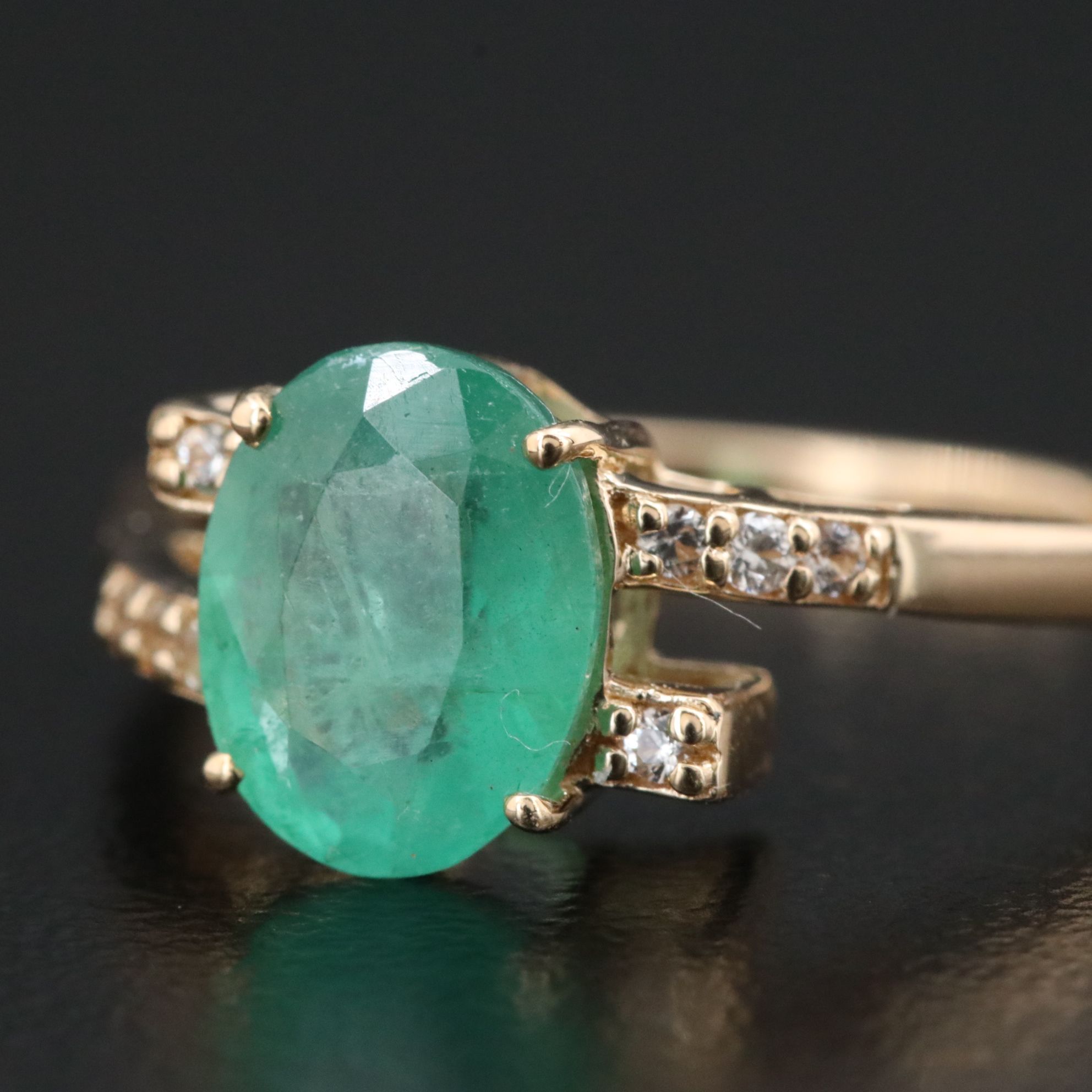 14K 1.54 CT Emerald and White Sapphire Ring