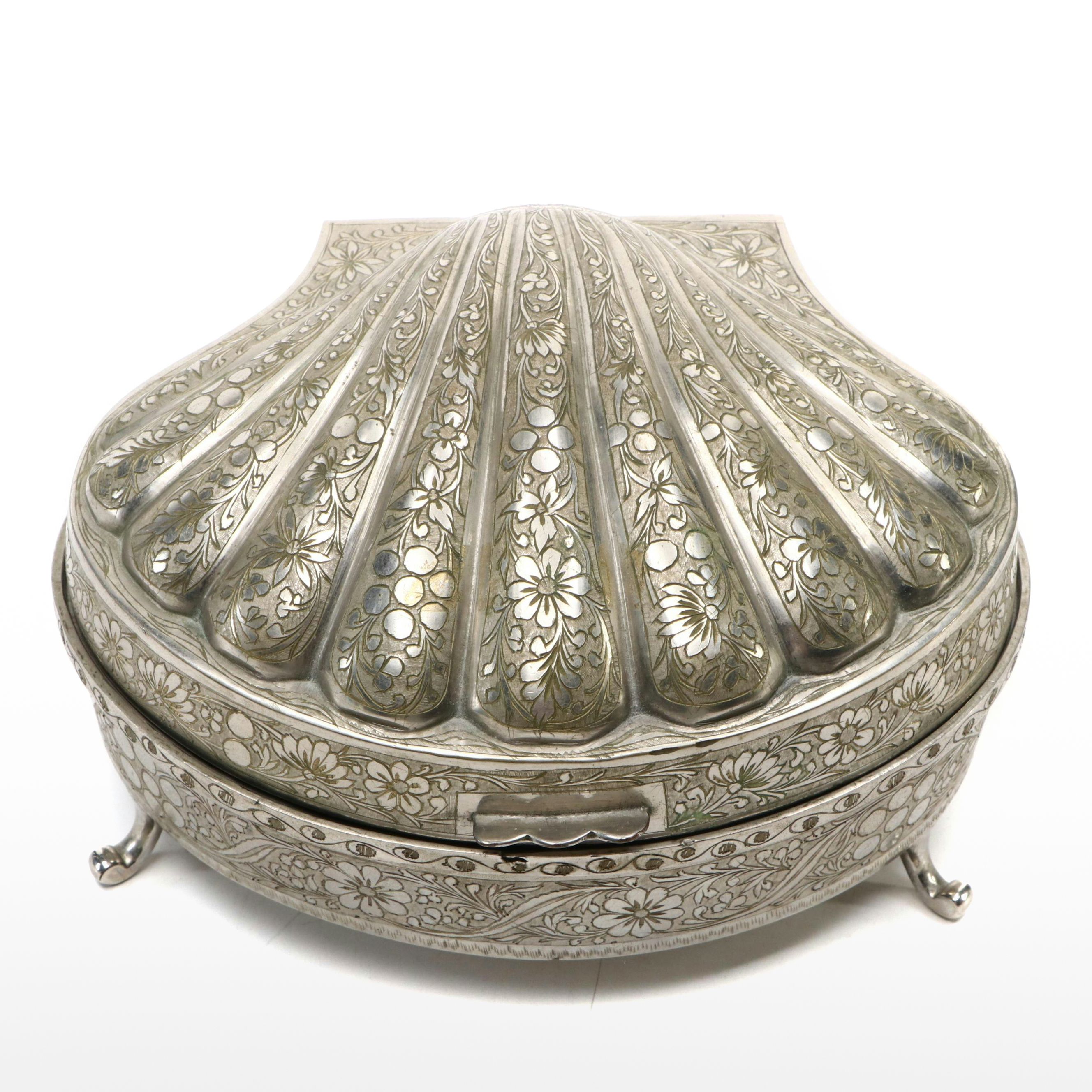 Thorens Silver Plate Shell-Shaped Music Box