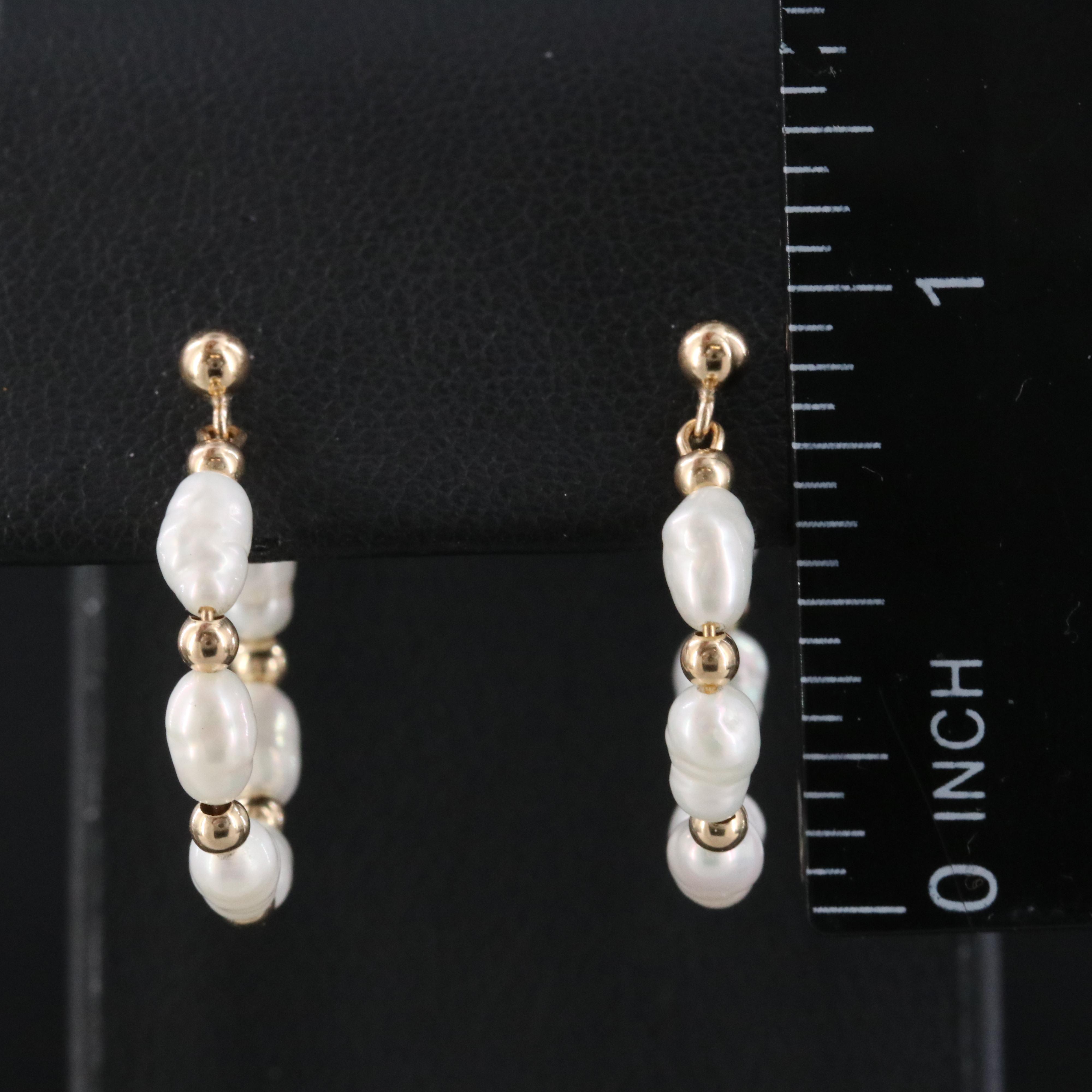 14K Pearl Hoop Earrings
