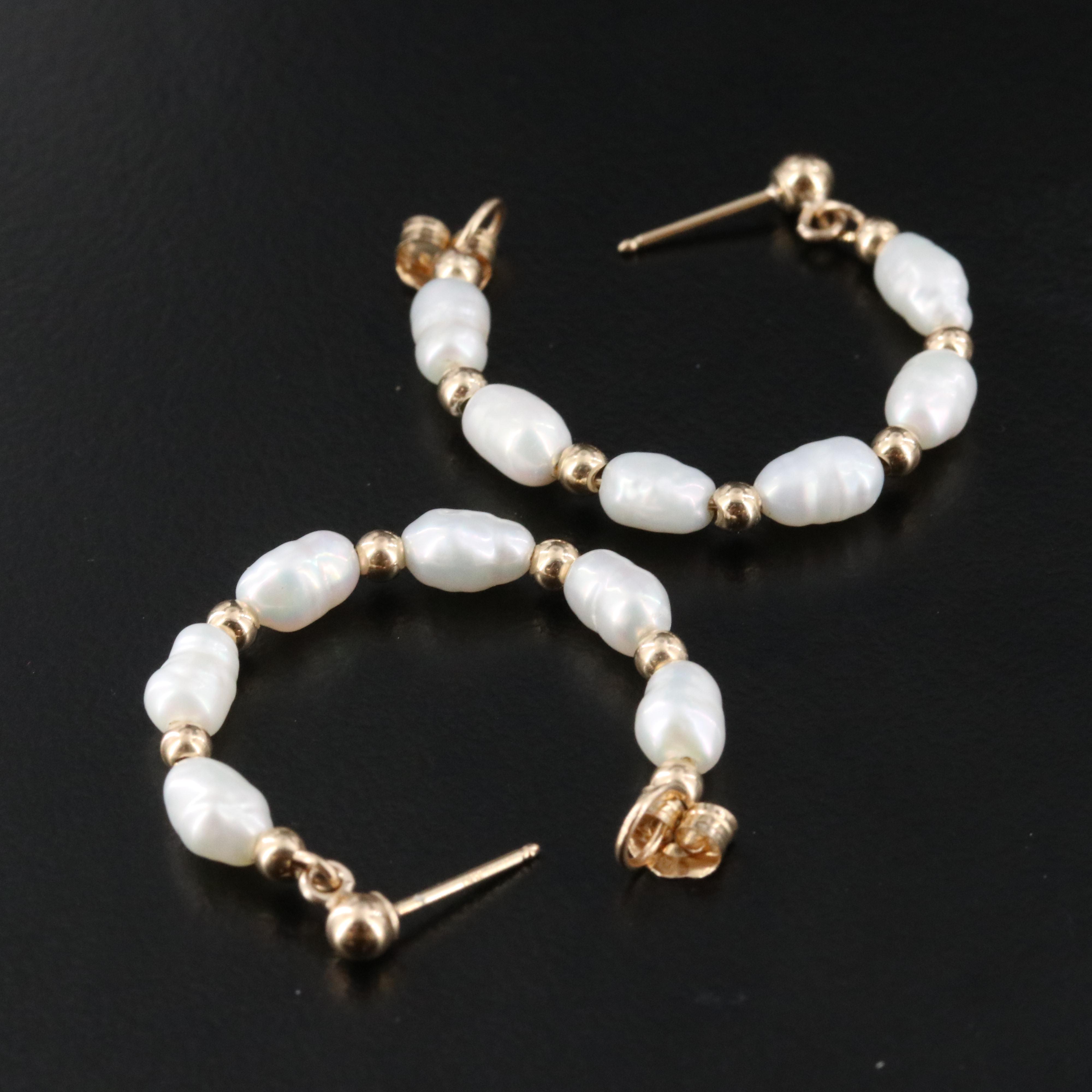 14K Pearl Hoop Earrings