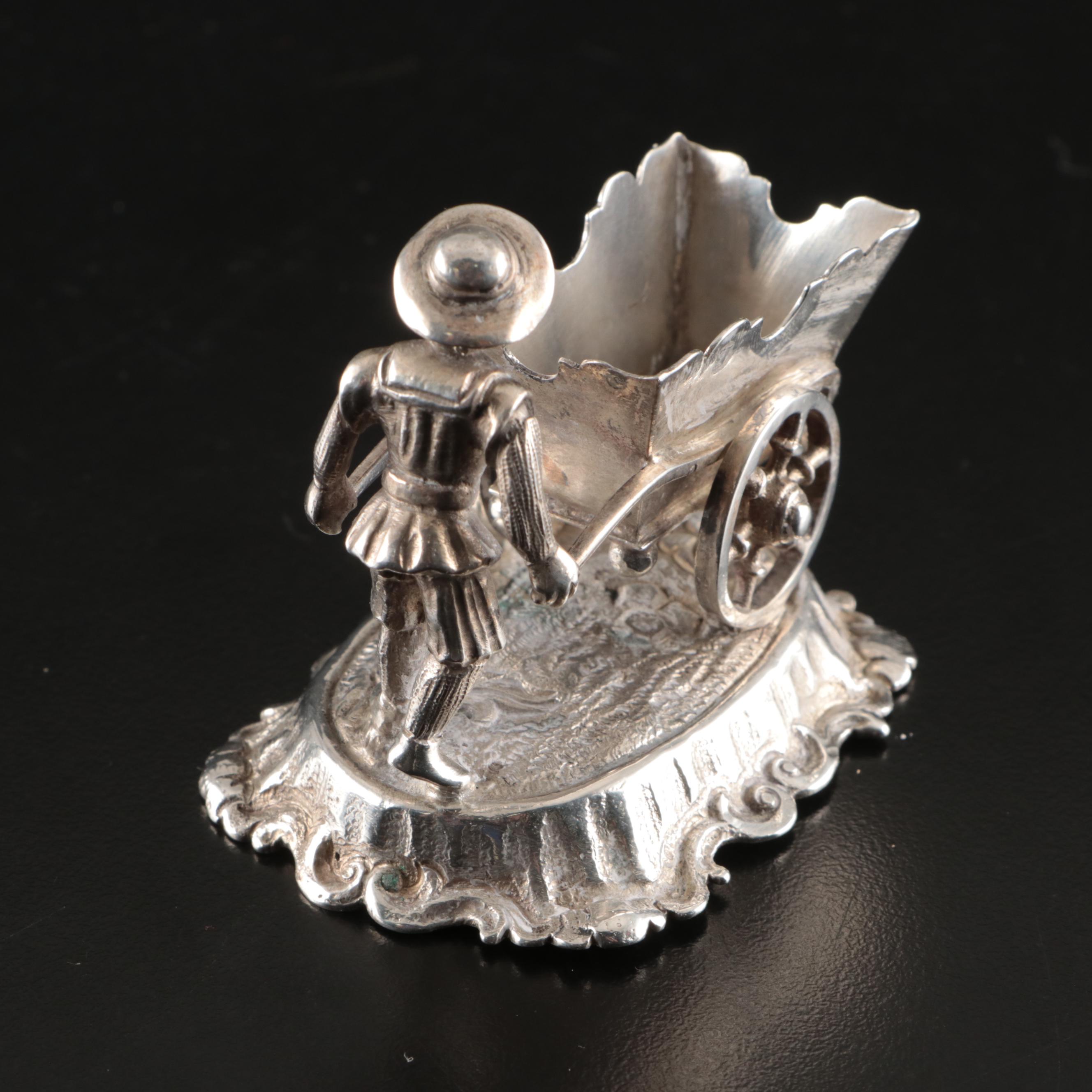 German Hanau Silver Salt Cellars with Sterling Spoons, Late 19th/ Early 20th Ce.