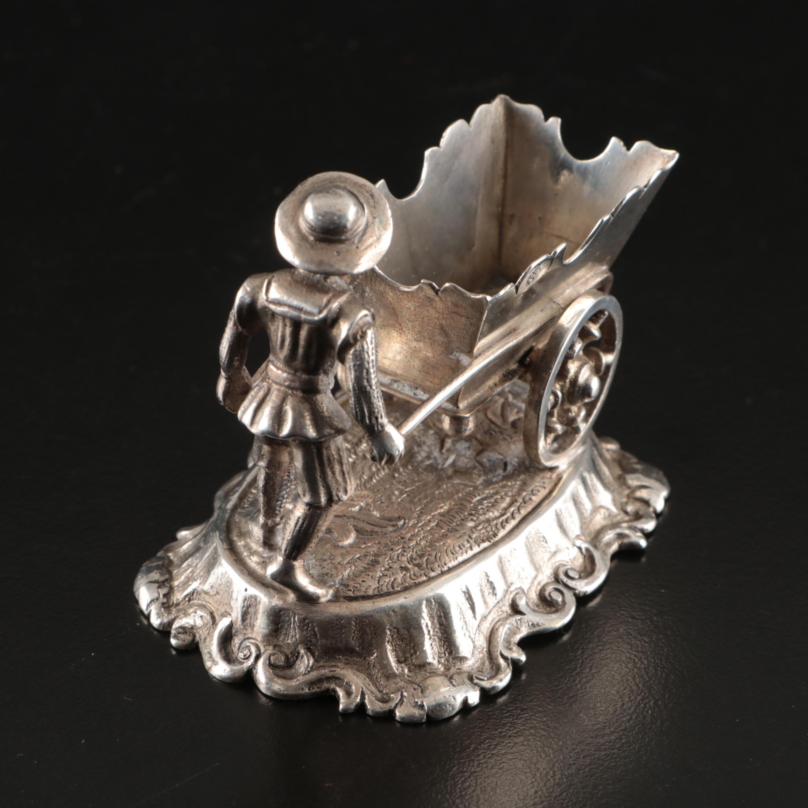 German Hanau Silver Salt Cellars with Sterling Spoons, Late 19th/ Early 20th Ce.