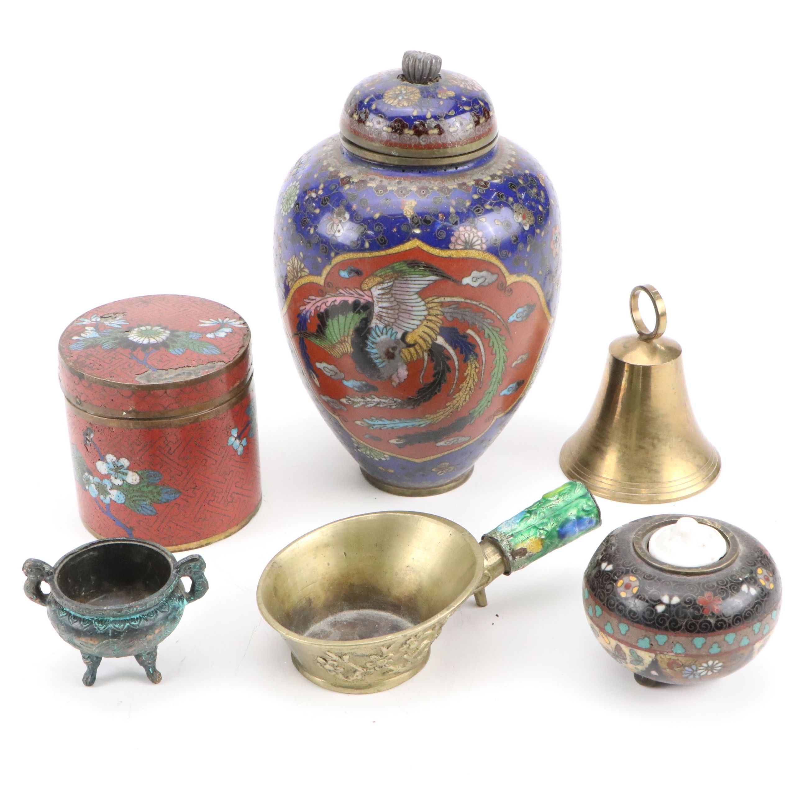 Chinese Cloisonné Silk Iron with Other Enameled Metal Jars, Boxes and More