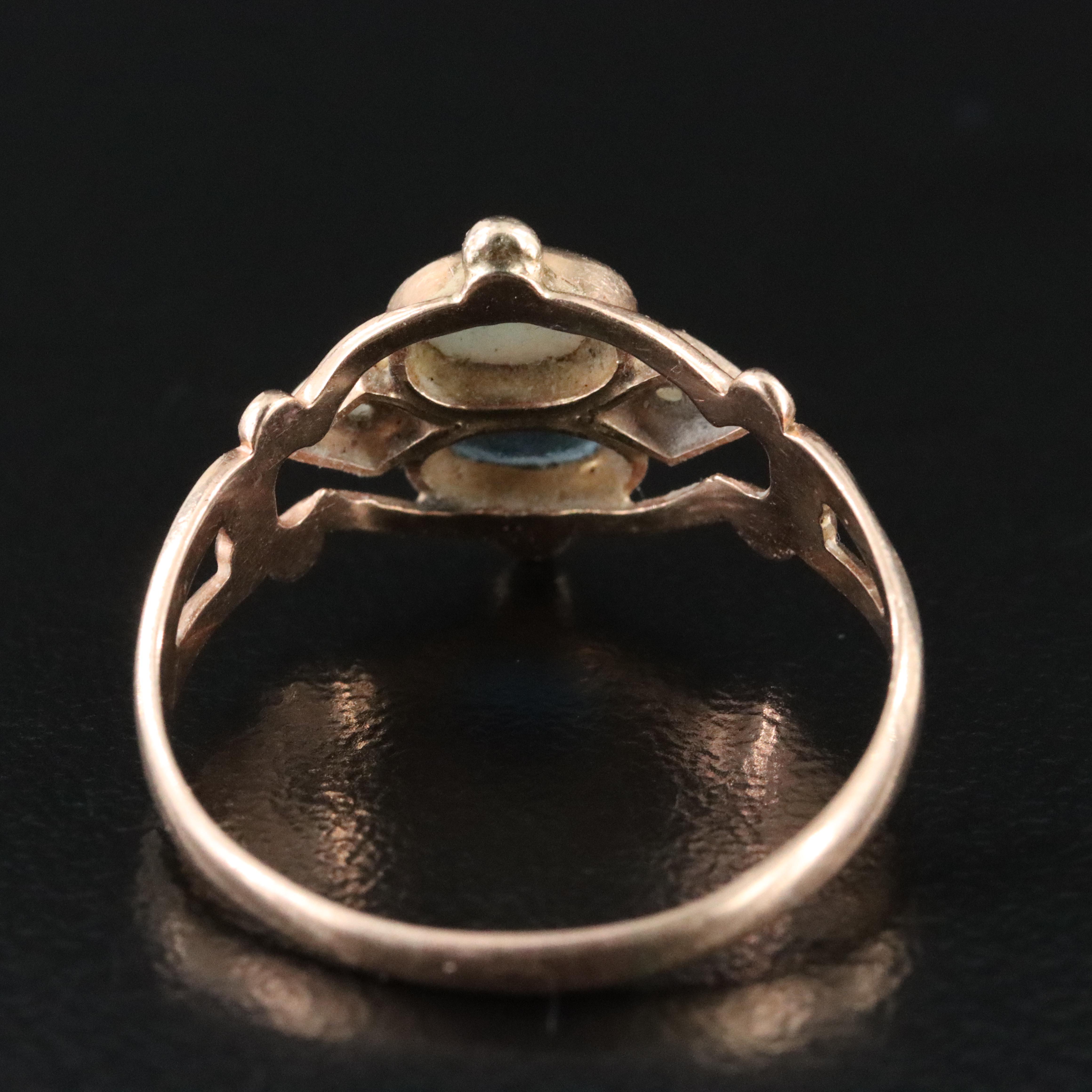 10K Opal, Sapphire, Seed and Faux Pearl Ring