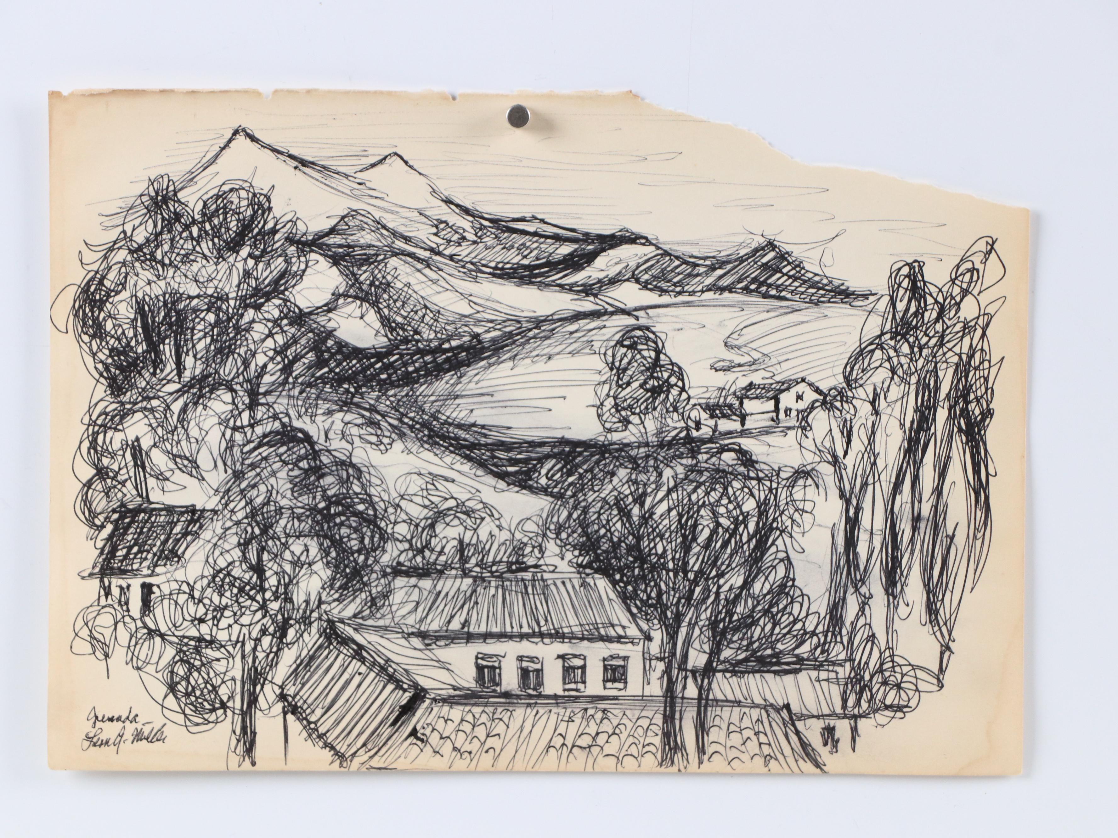 Leon G. Miller "Tuscany, Italy" and More En Plein Air Ink Sketches, 20th Century