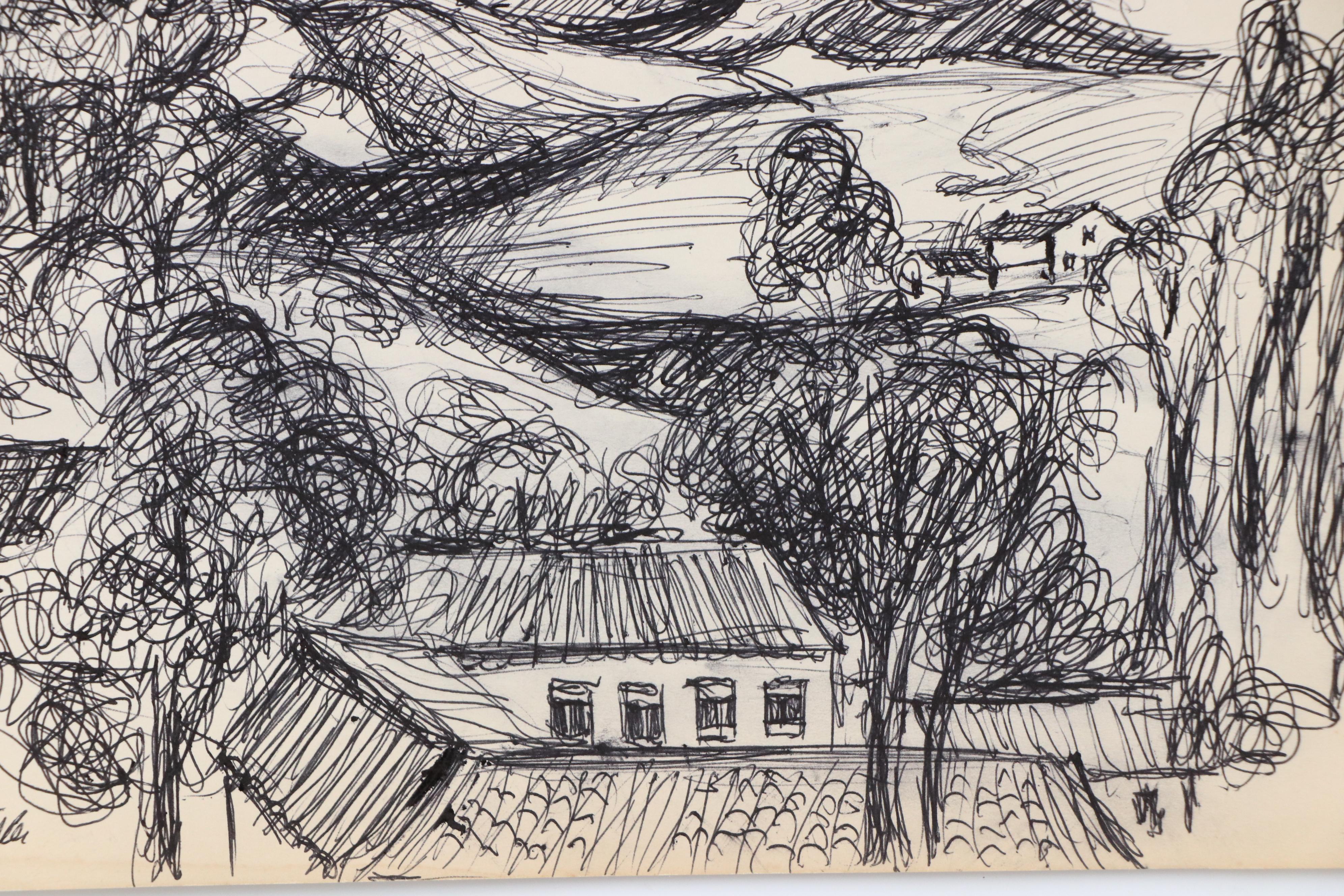 Leon G. Miller "Tuscany, Italy" and More En Plein Air Ink Sketches, 20th Century