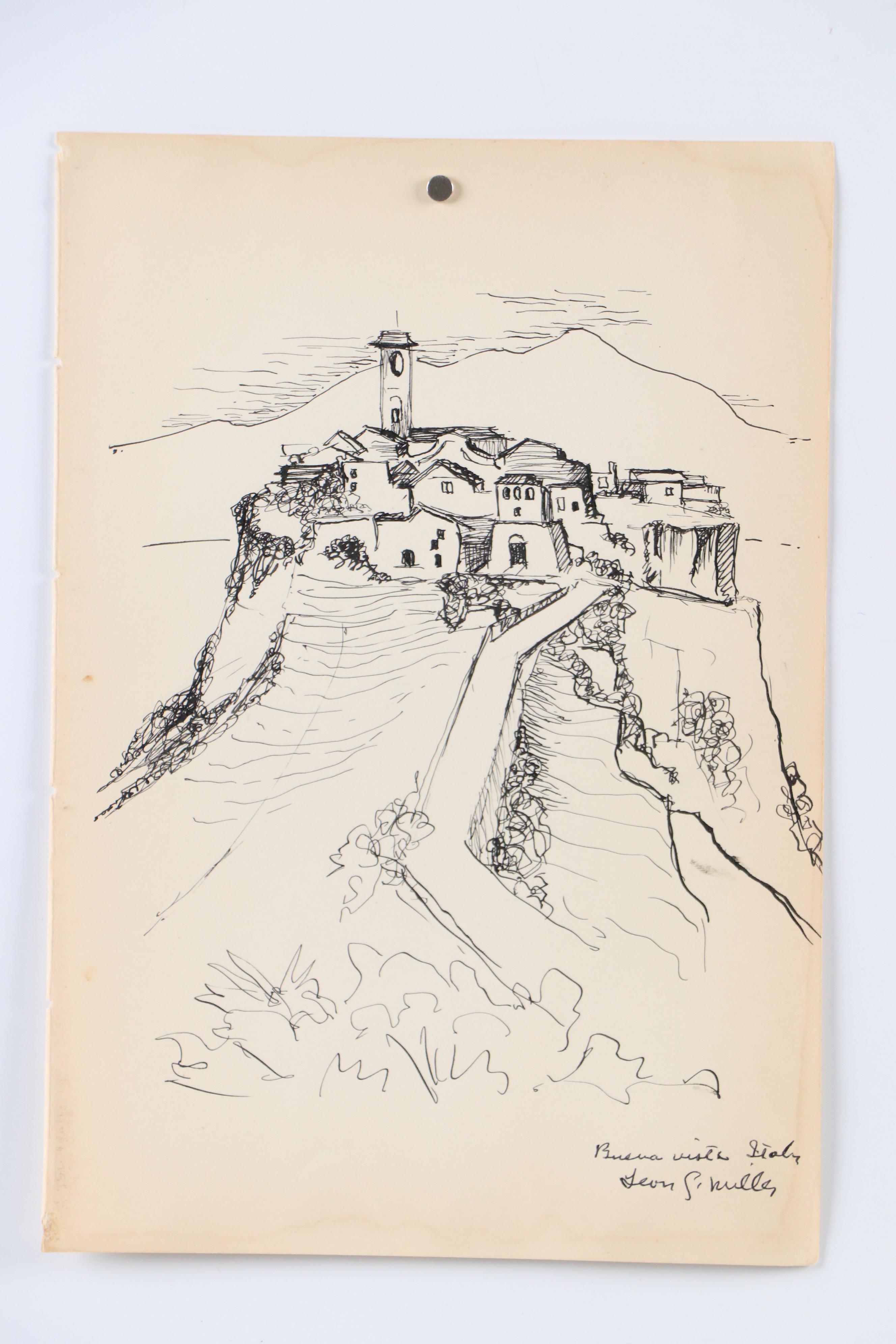 Leon G. Miller "Tuscany, Italy" and More En Plein Air Ink Sketches, 20th Century