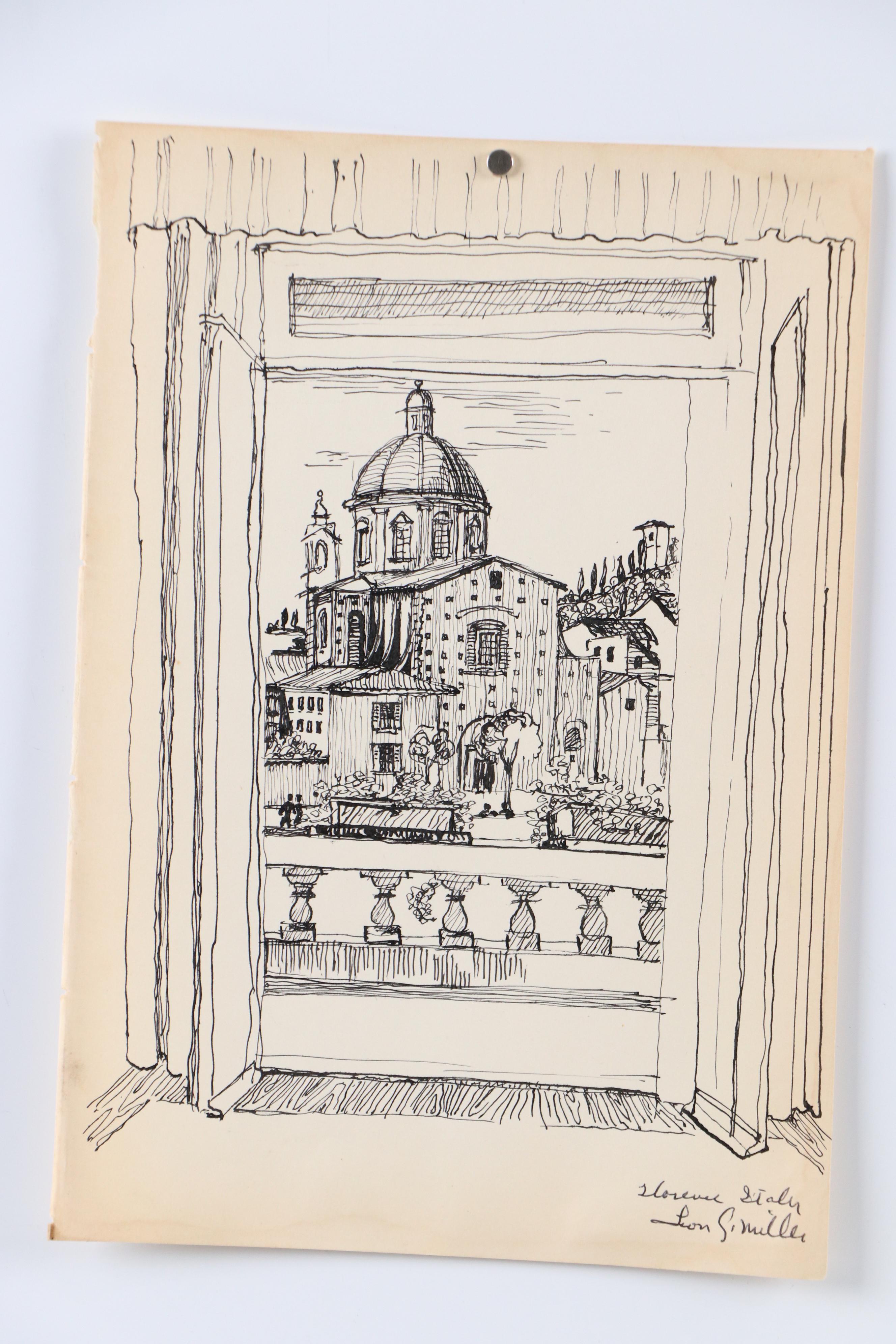 Leon G. Miller "Tuscany, Italy" and More En Plein Air Ink Sketches, 20th Century