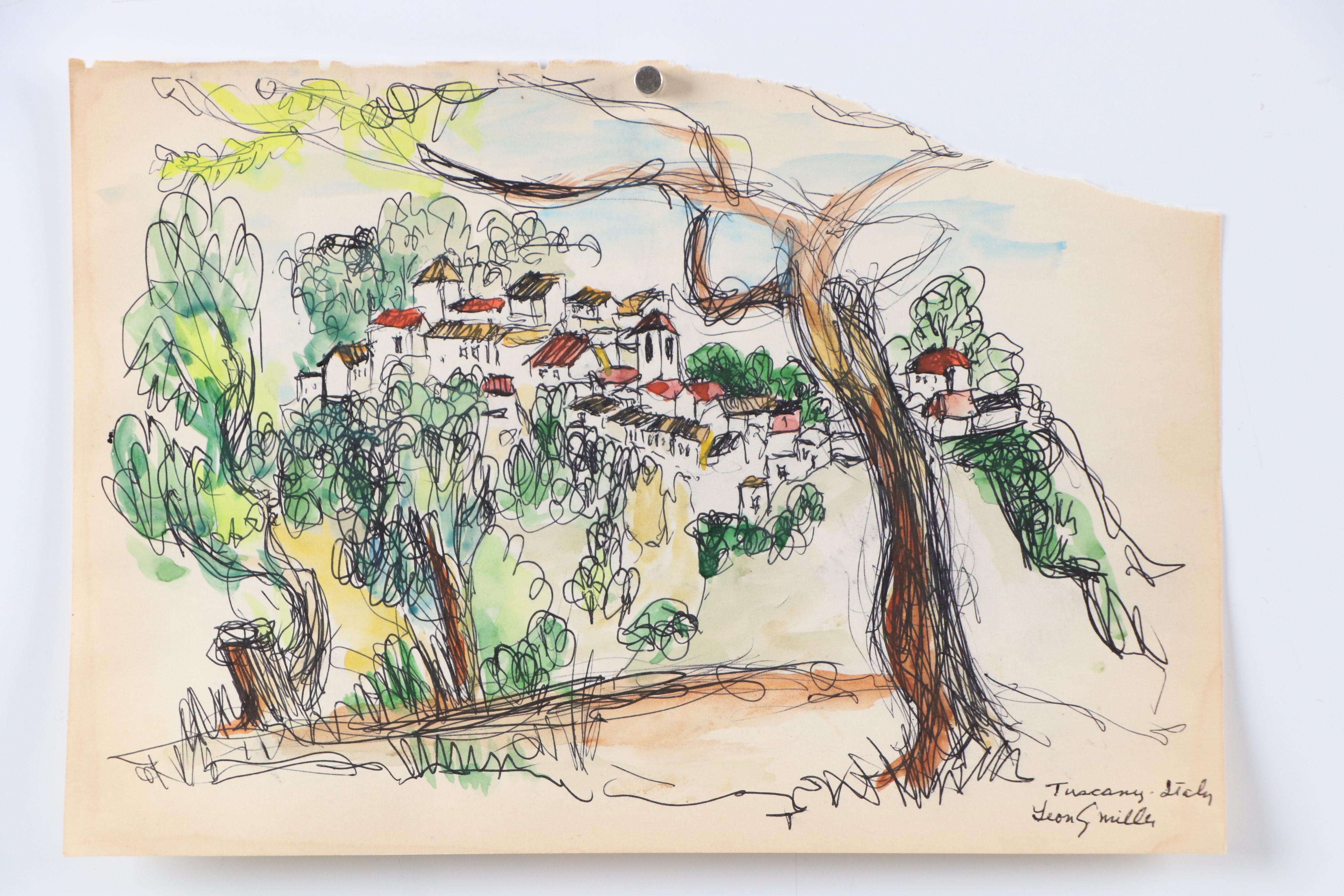 Leon G. Miller "Tuscany, Italy" and More En Plein Air Ink Sketches, 20th Century