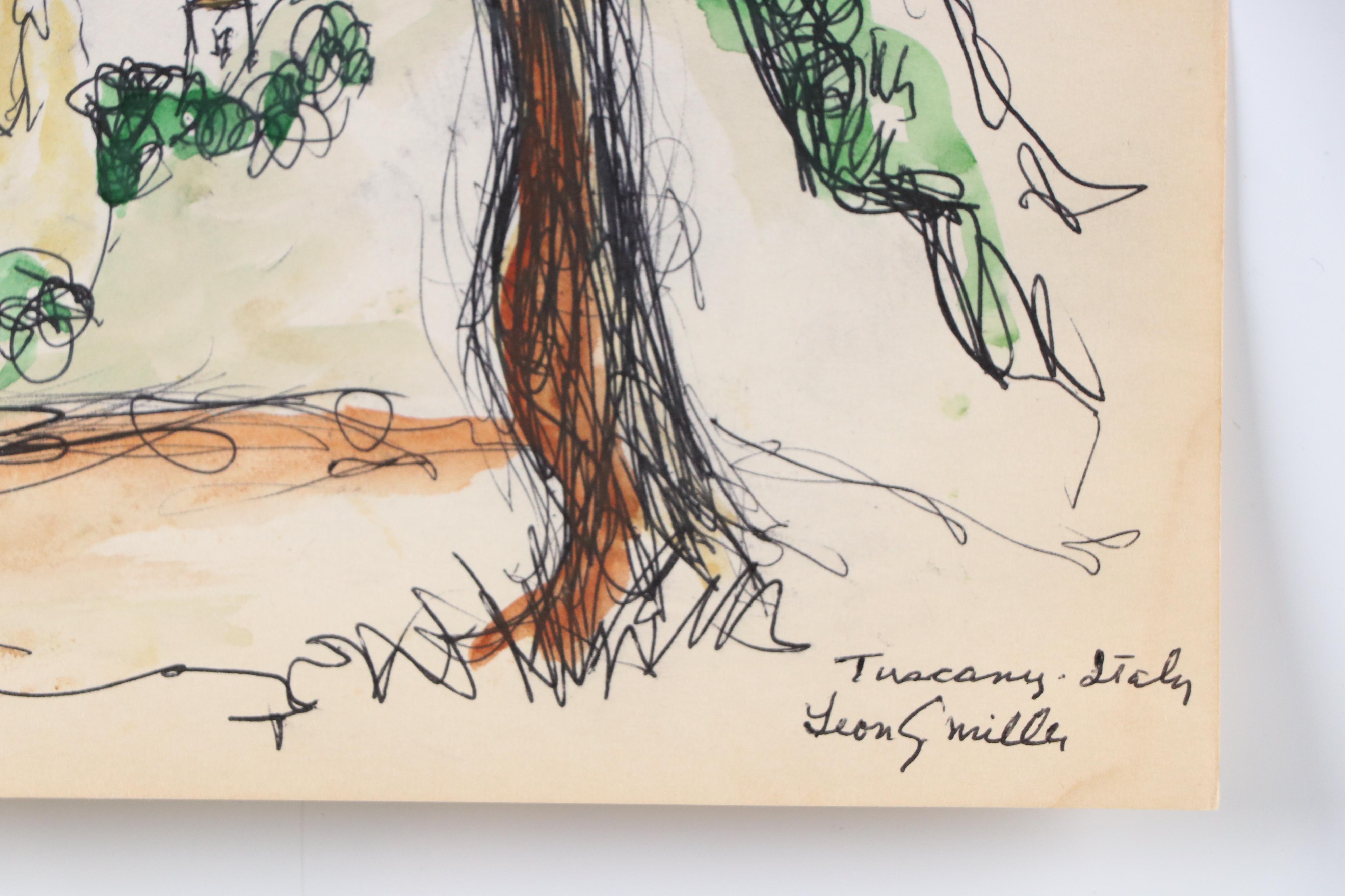 Leon G. Miller "Tuscany, Italy" and More En Plein Air Ink Sketches, 20th Century