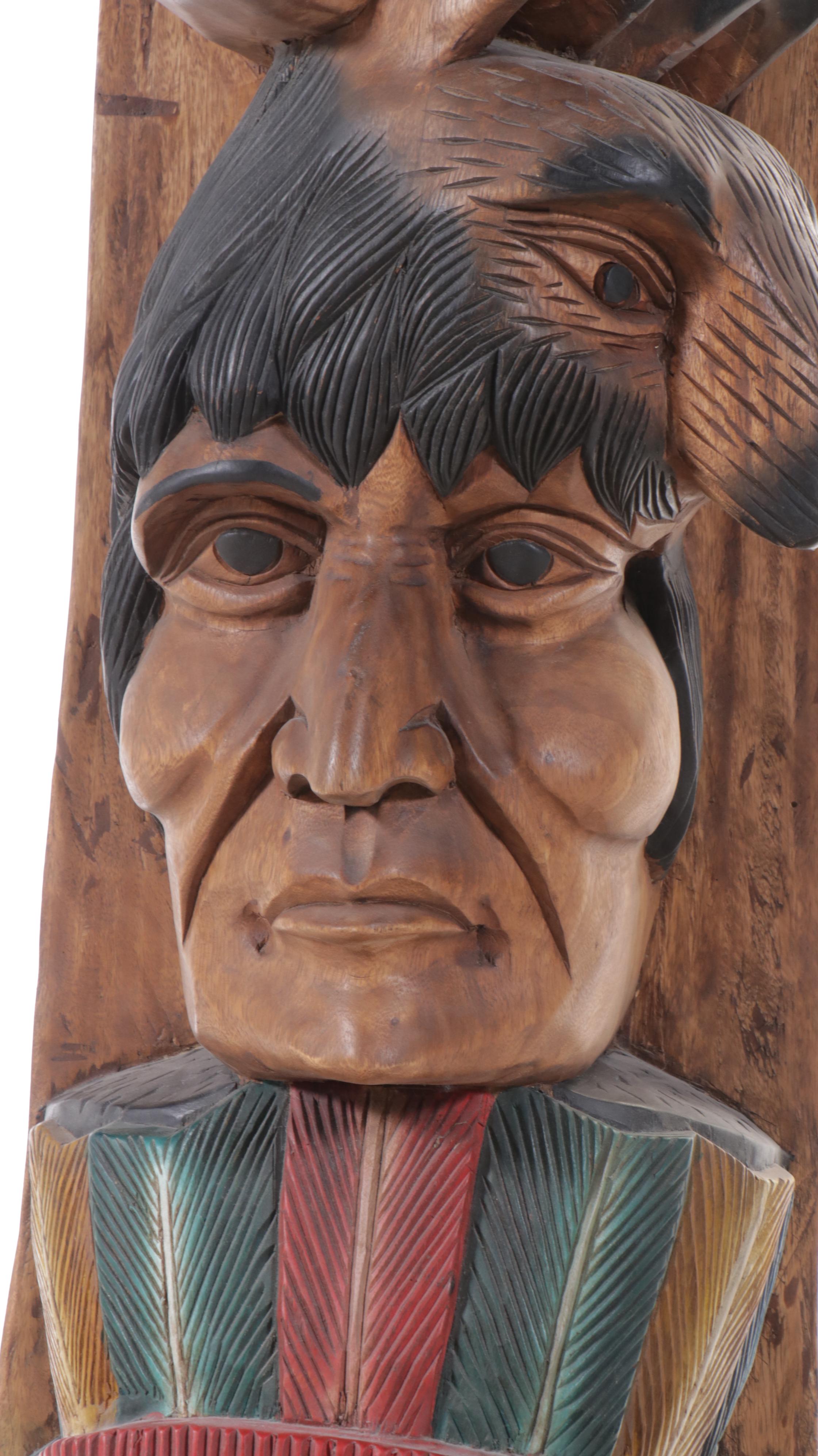 Totemic Carved Native American Chiefs Cigar Store Sculpture
