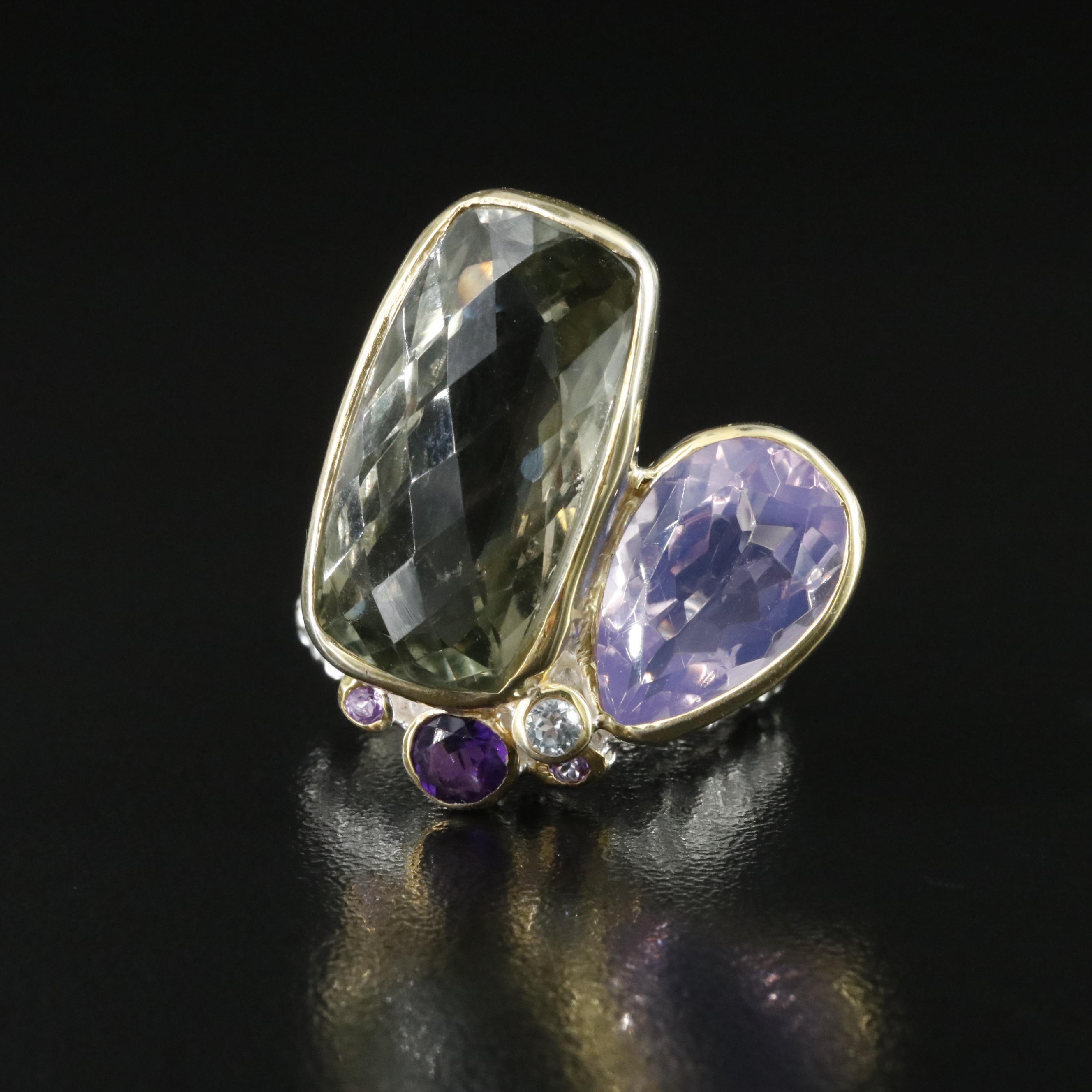 Sterling Citrine, Amethyst and Topaz Ring