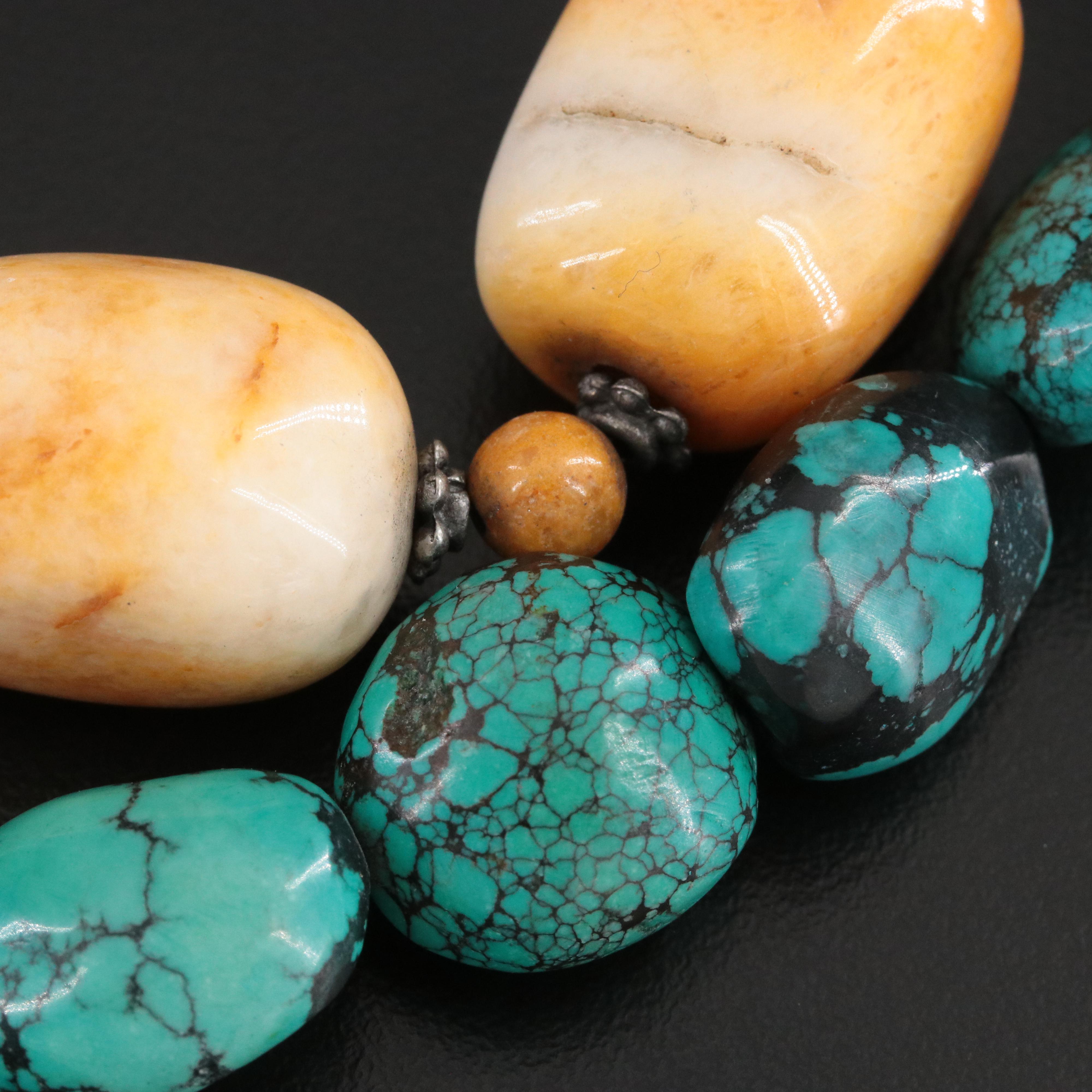 Agate and Turquoise Necklaces with Bakelite Bangle