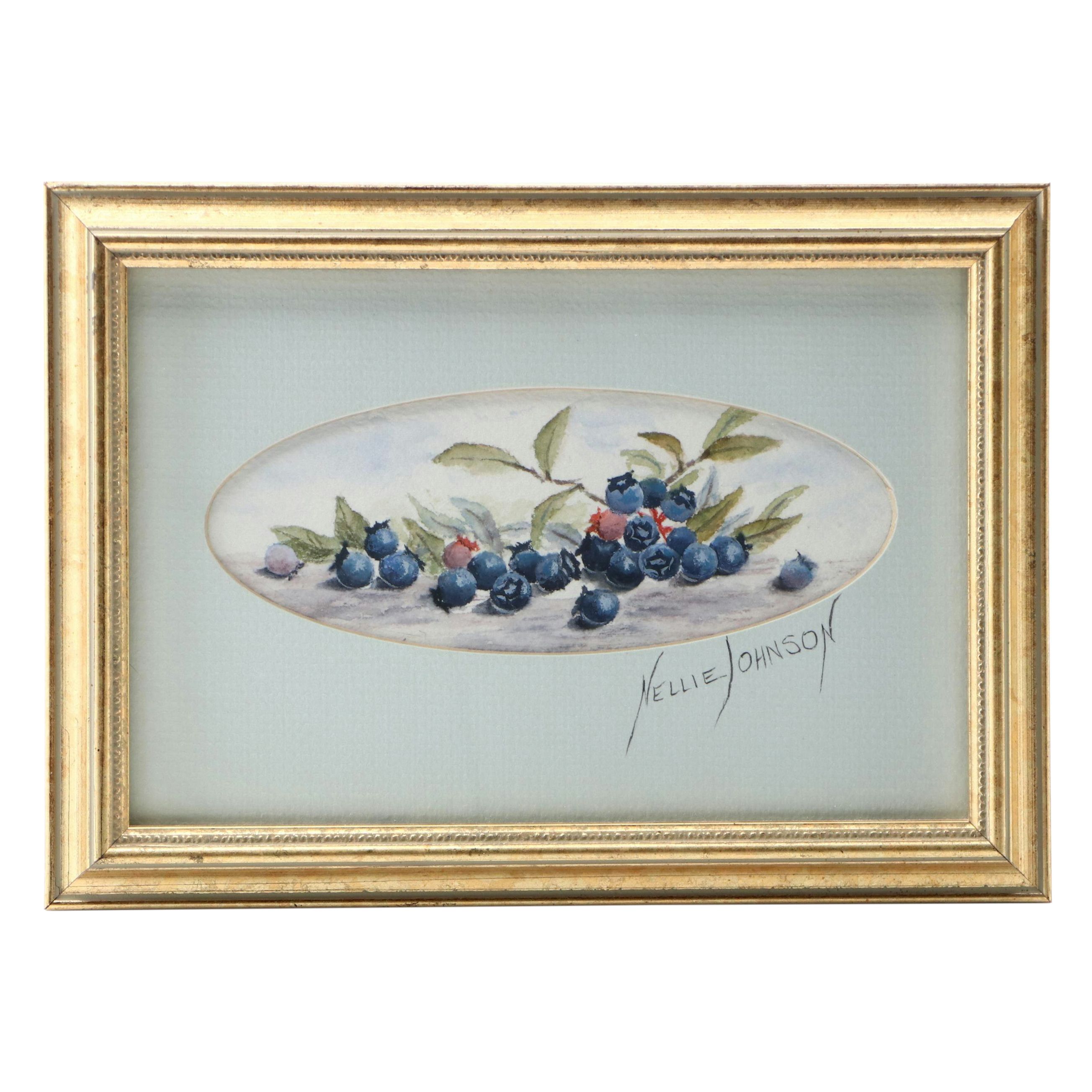 Nellie Johnson Watercolor Painting "Maine Blueberries"