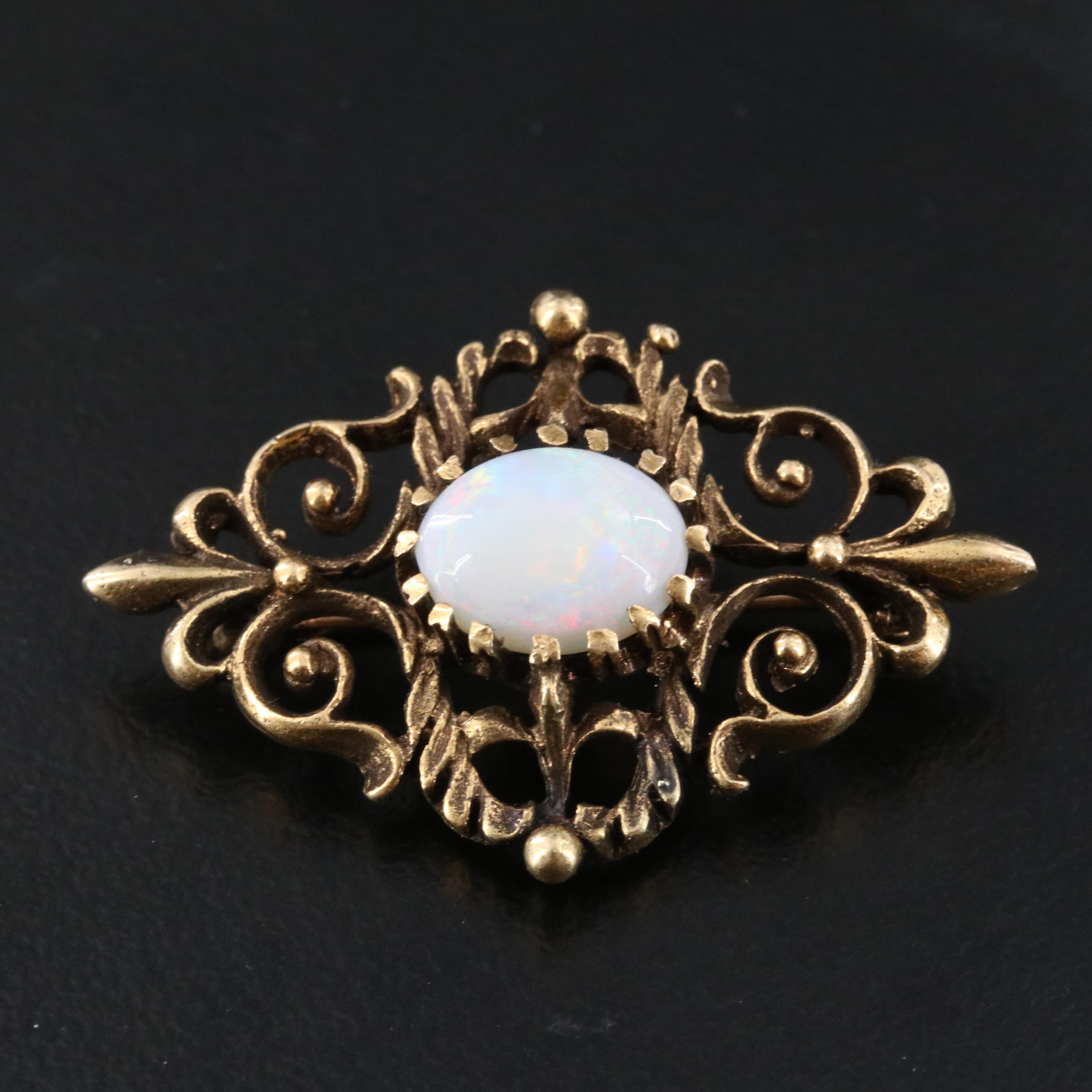 14K Opal Fleur-de-Lis Brooch Pendant