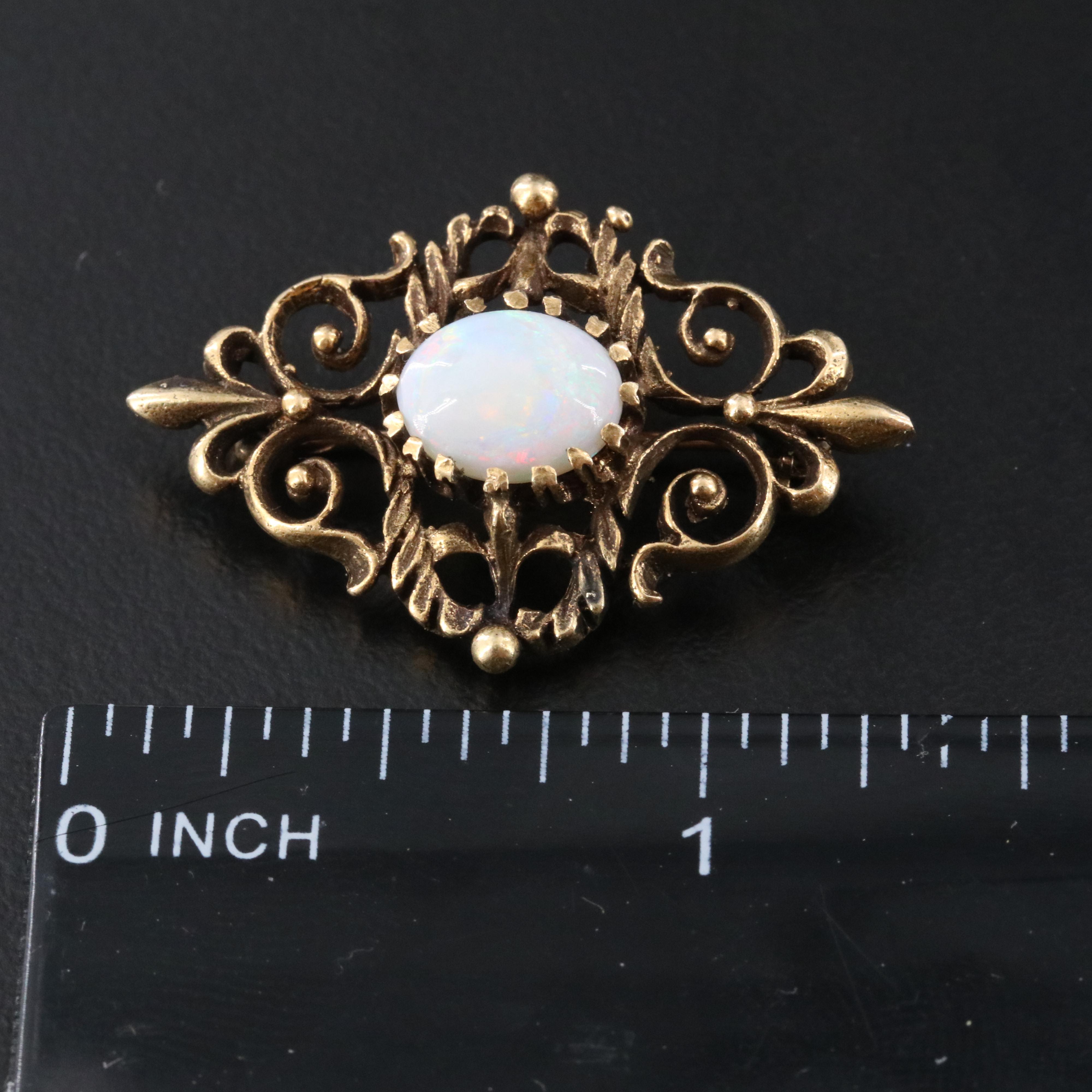 14K Opal Fleur-de-Lis Brooch Pendant