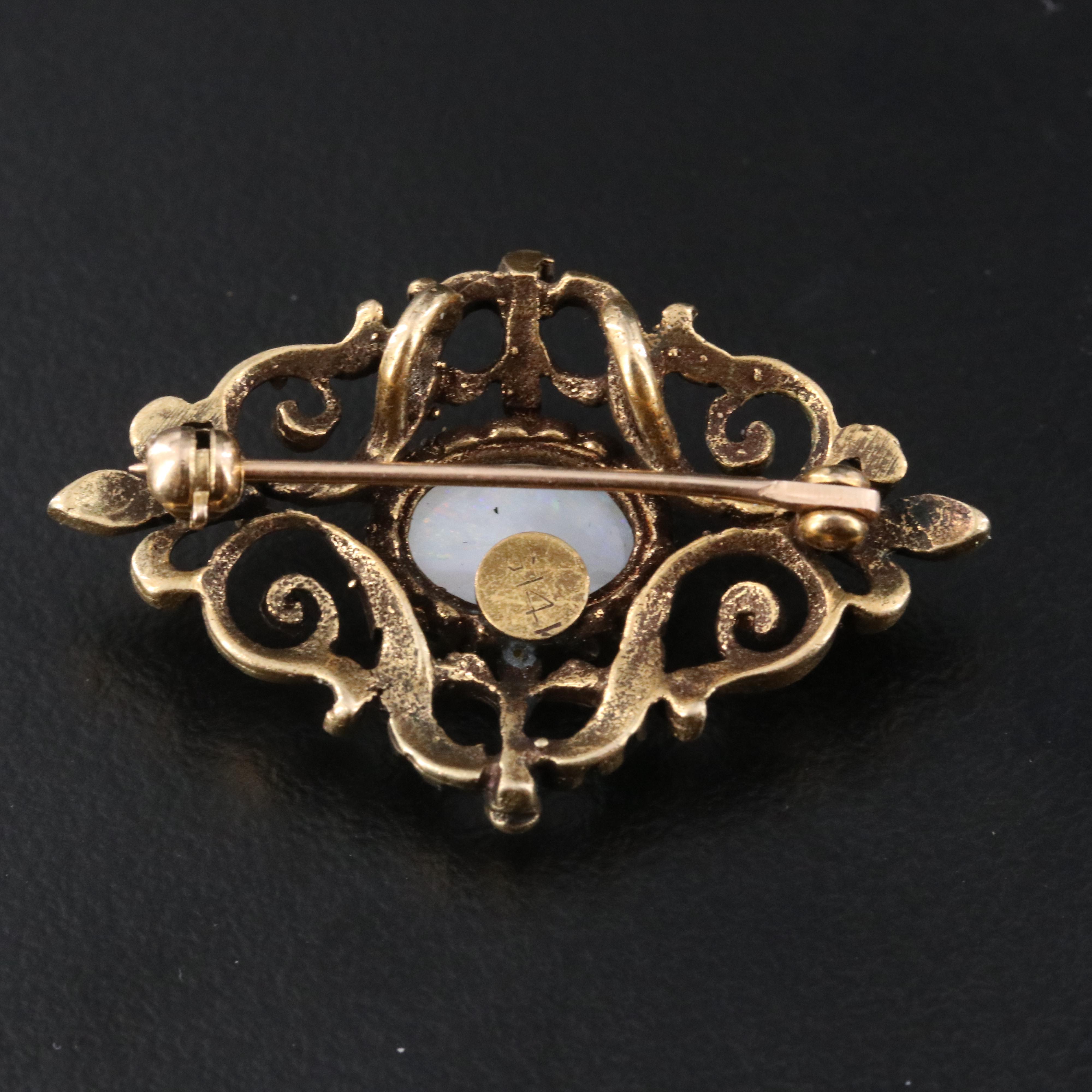 14K Opal Fleur-de-Lis Brooch Pendant