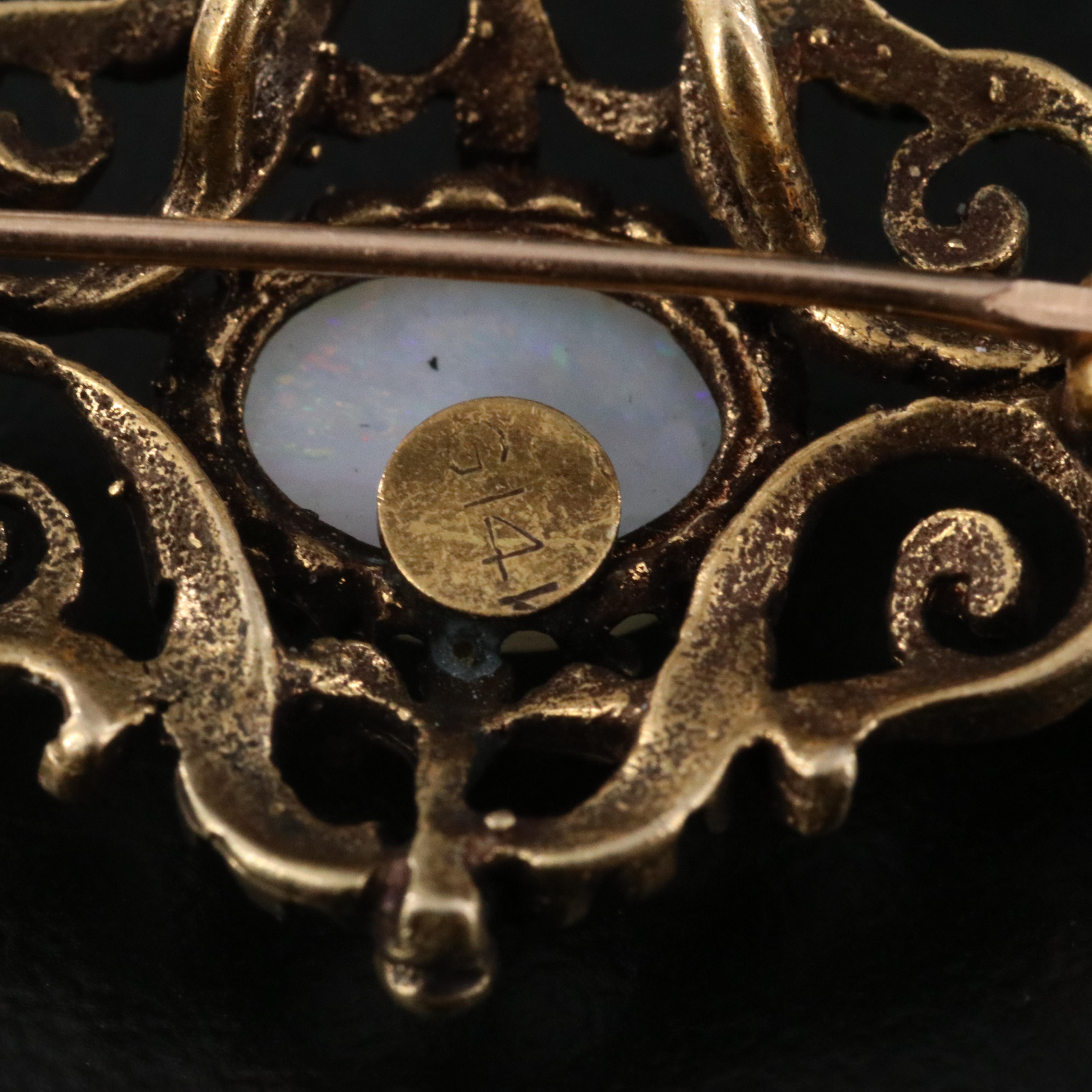 14K Opal Fleur-de-Lis Brooch Pendant