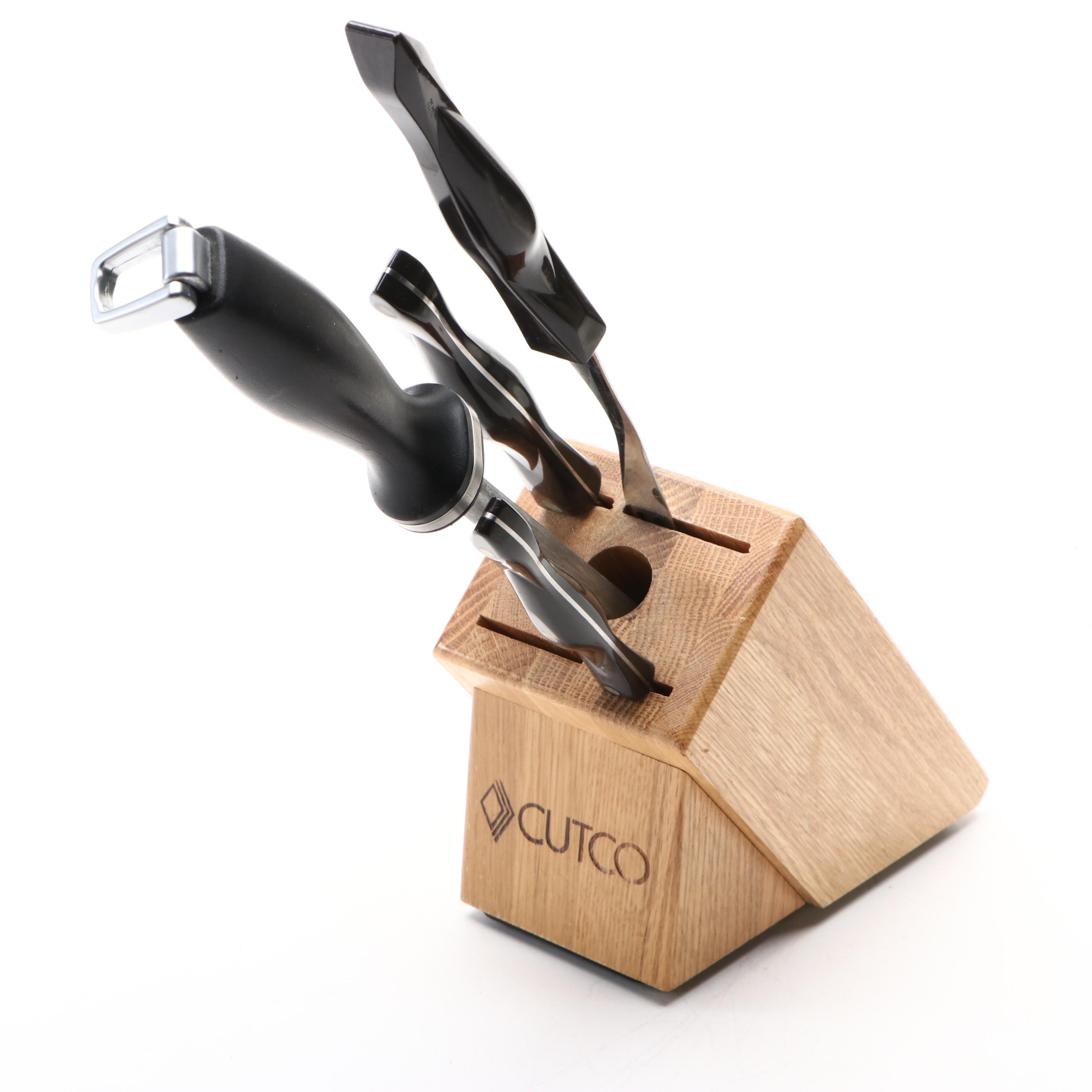 Cutco Knife Block, Knives, Sharpener, and Carving Fork