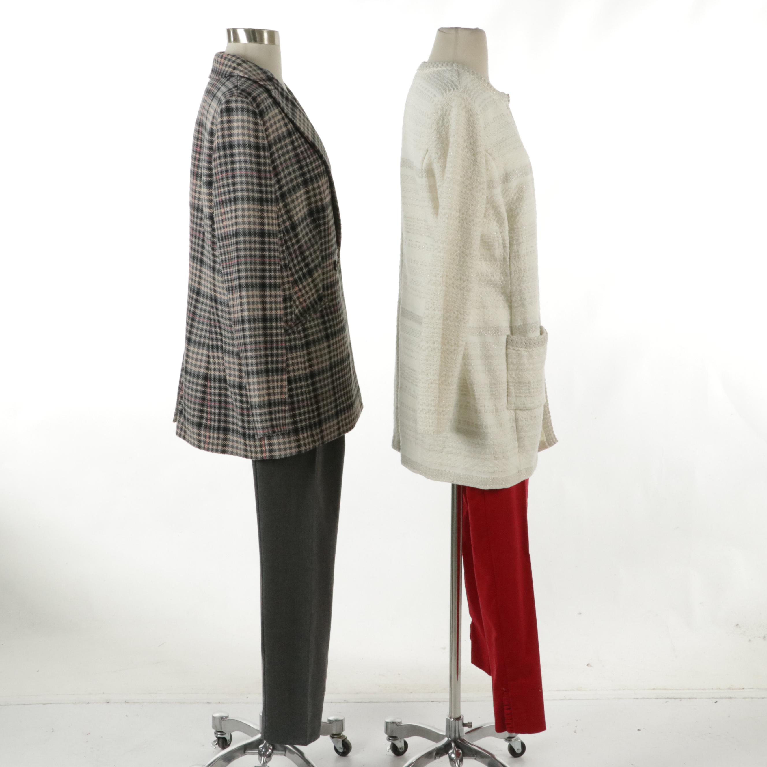 Talbots Dress Pants, Plaid Cotton Blend Blazer, Metallic Tweed Jacket, With Tags