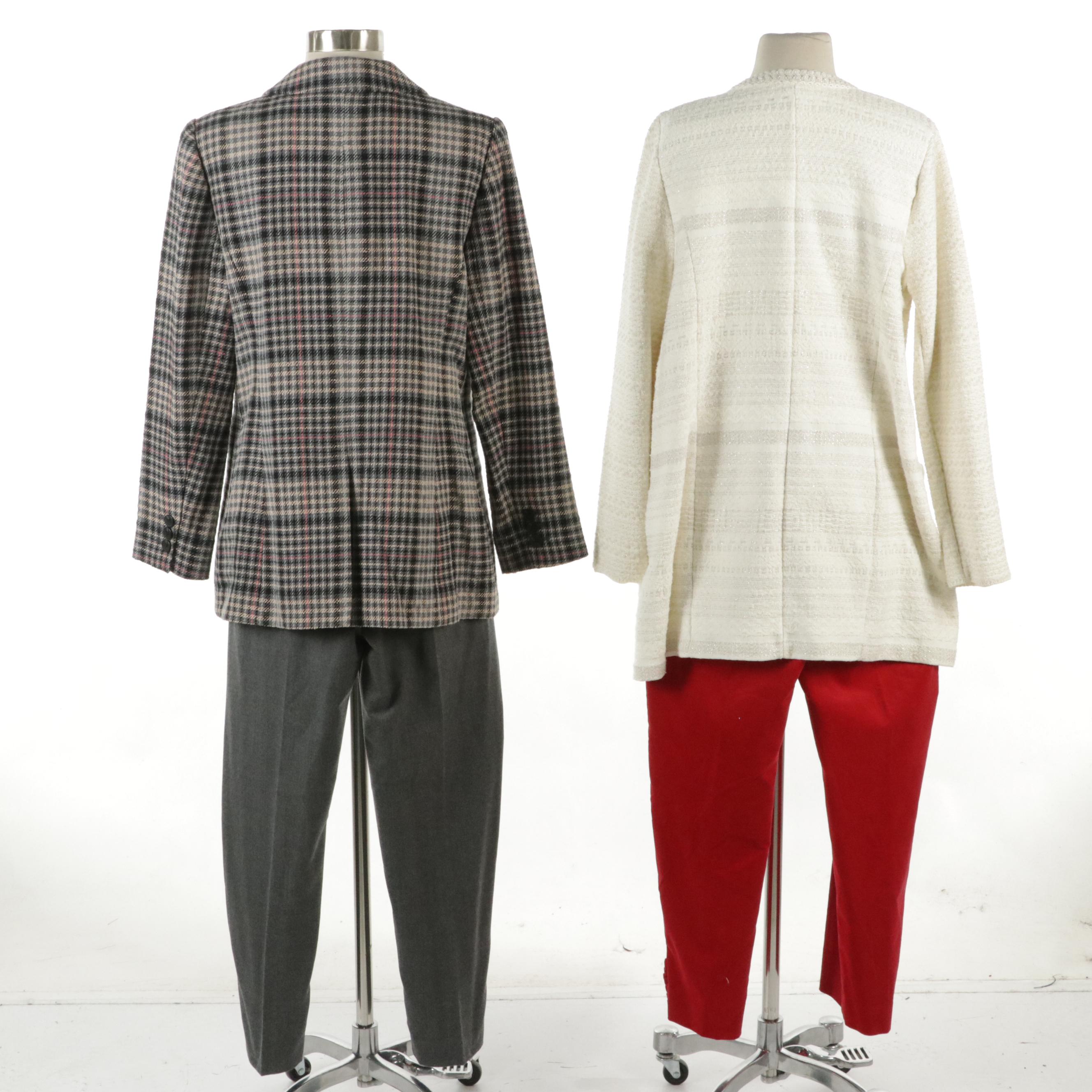 Talbots Dress Pants, Plaid Cotton Blend Blazer, Metallic Tweed Jacket, With Tags