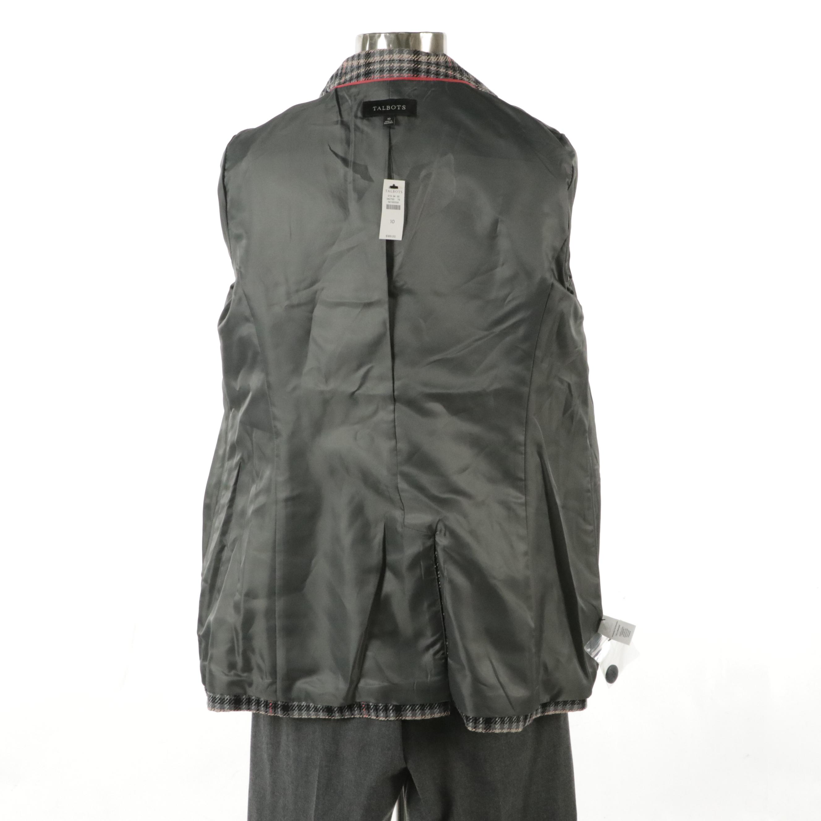 Talbots Dress Pants, Plaid Cotton Blend Blazer, Metallic Tweed Jacket, With Tags