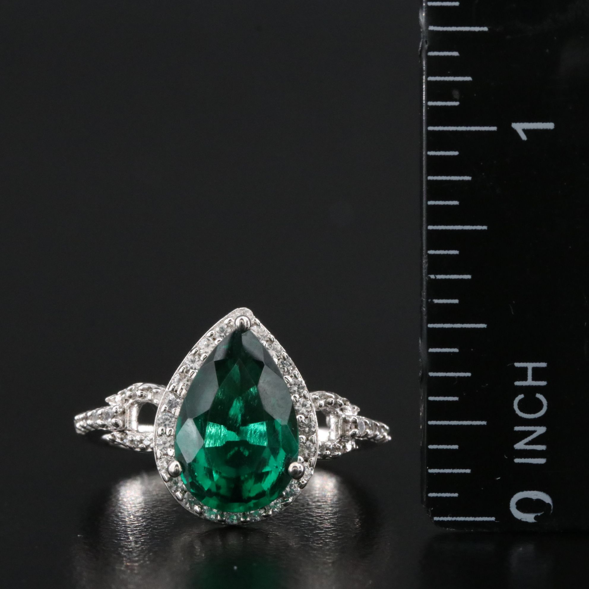 Sterling Emerald and White Sapphire Ring