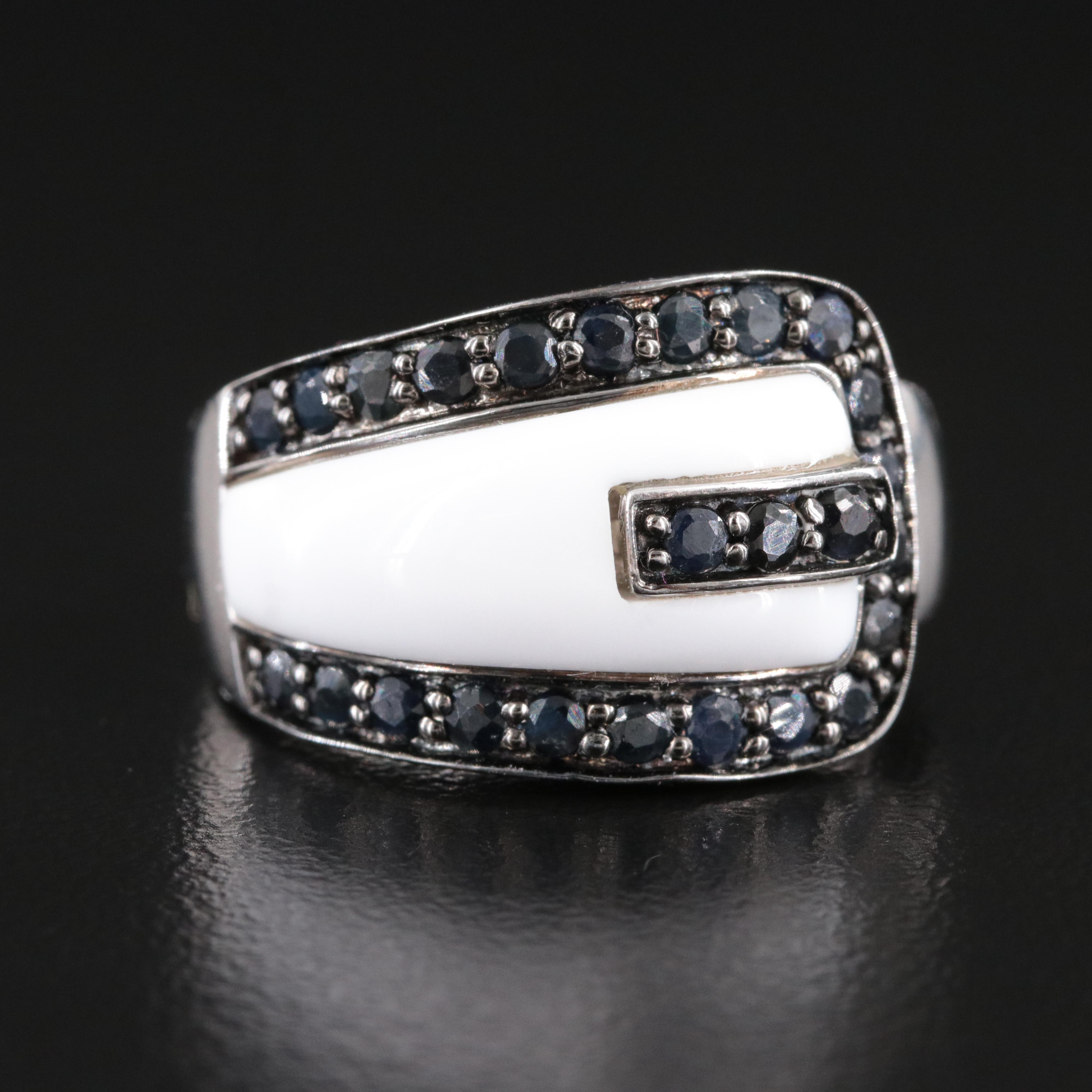 Carlo Viani Sterling White Jasper and Sapphire Ring