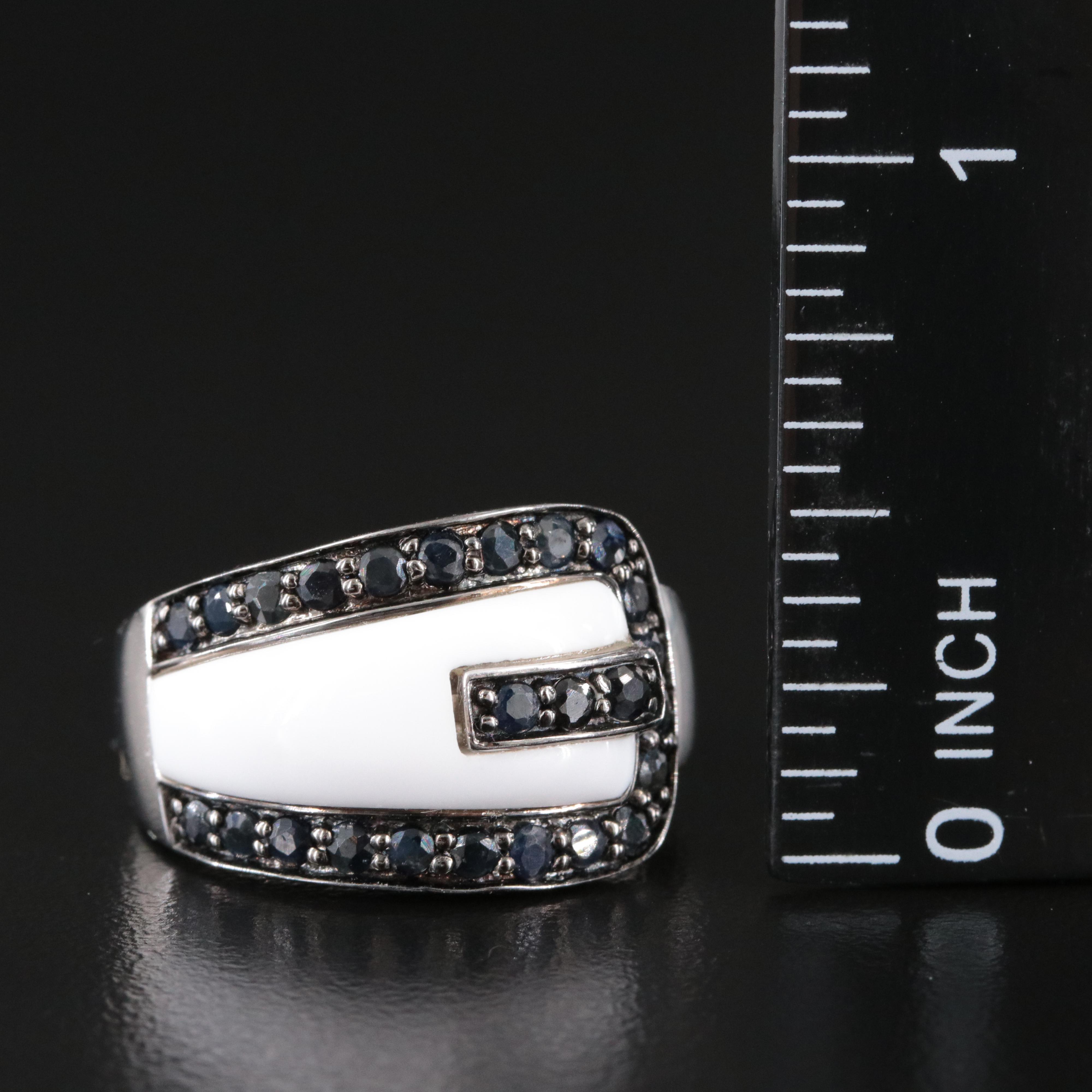 Carlo Viani Sterling White Jasper and Sapphire Ring