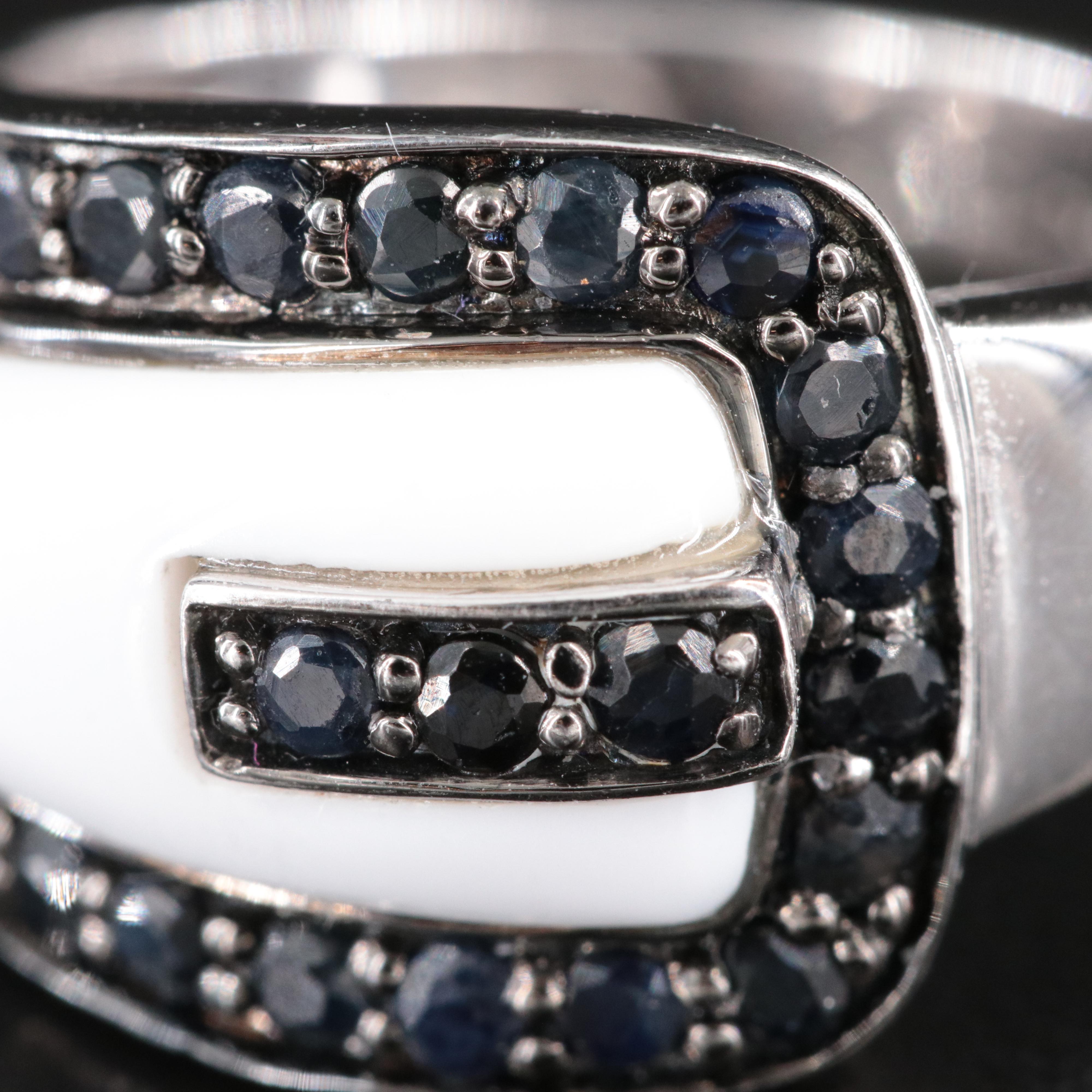 Carlo Viani Sterling White Jasper and Sapphire Ring