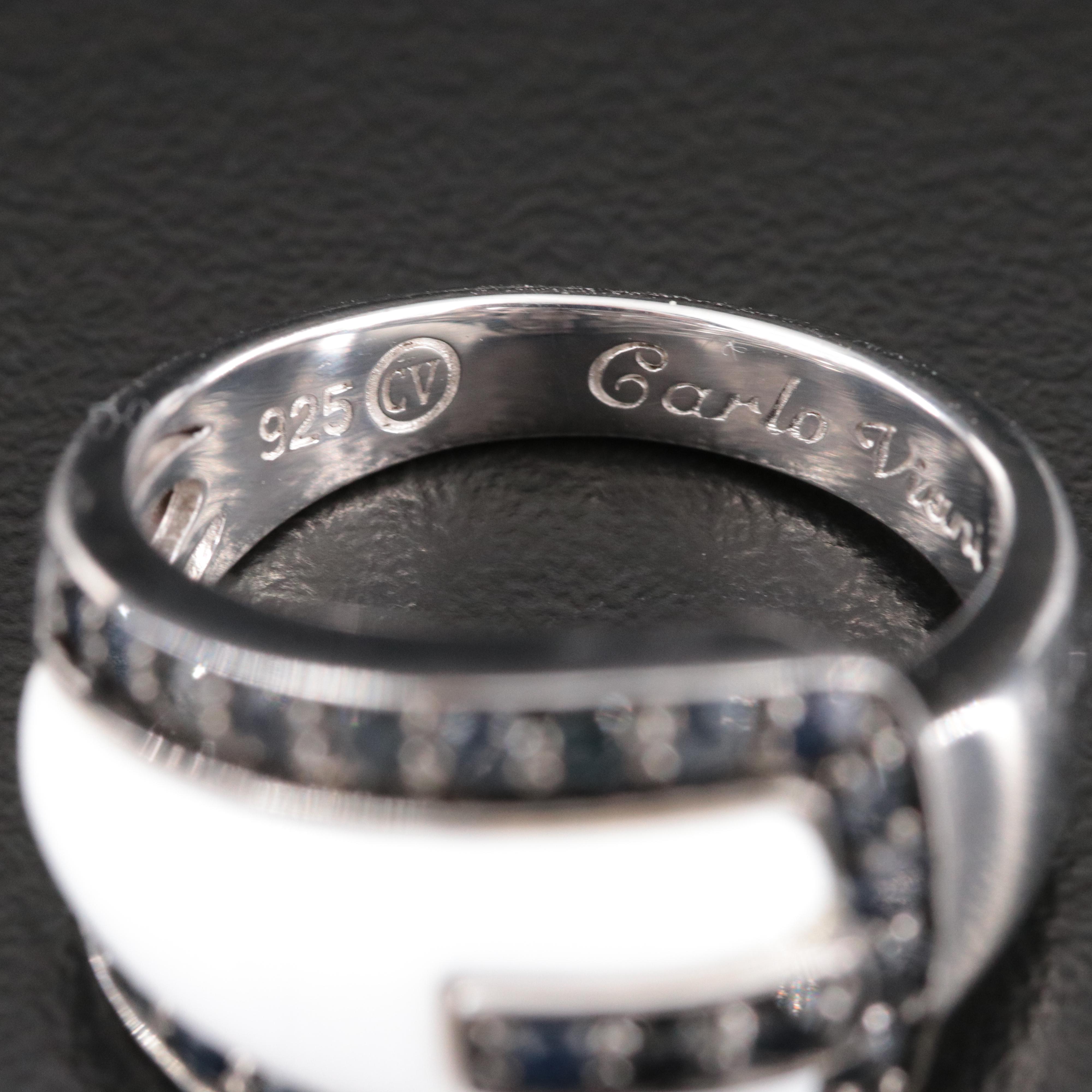 Carlo Viani Sterling White Jasper and Sapphire Ring