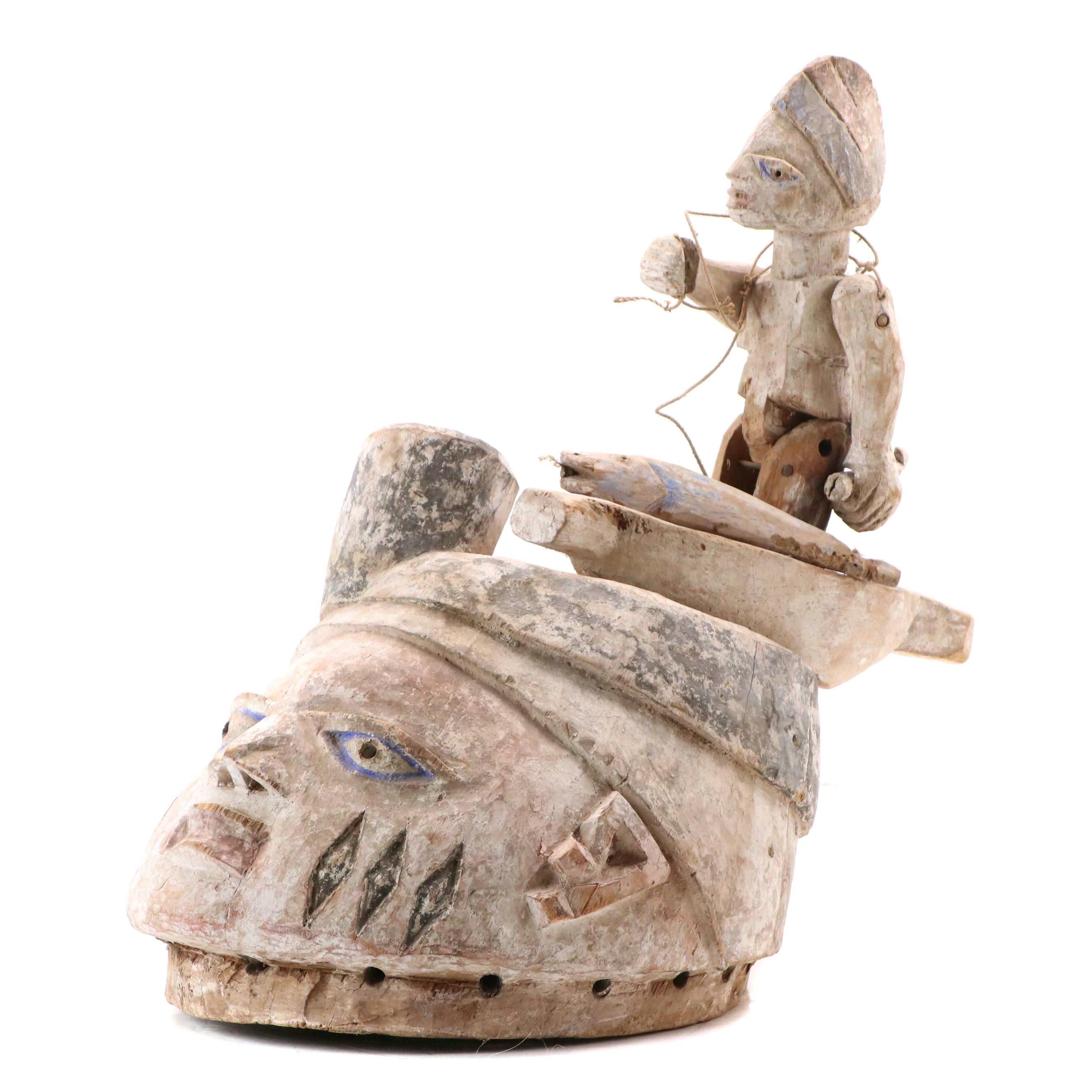 Yorùbá Gelede Carved Wood Helmet Mask, 20th Century