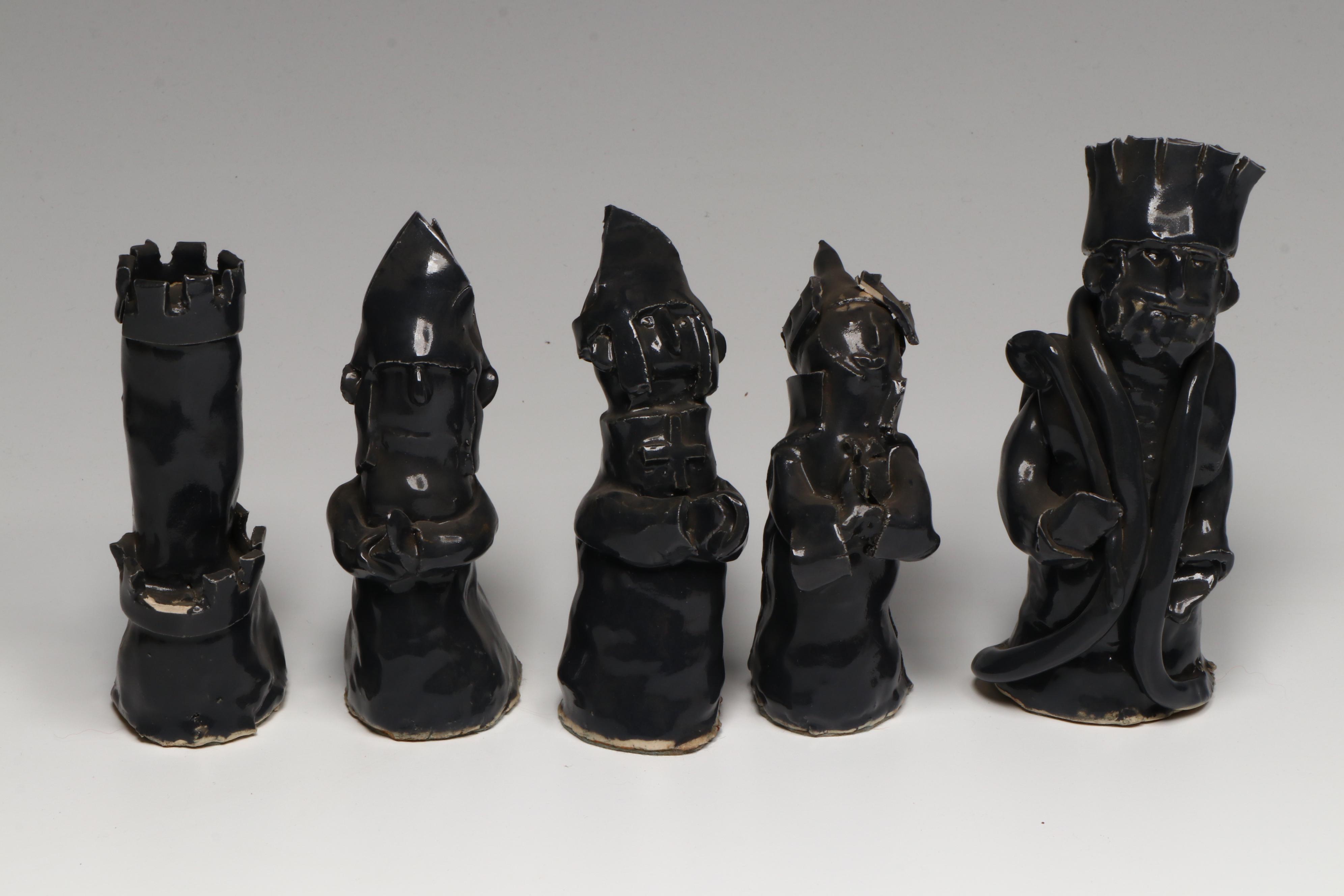 Folding Wood Chessboard with Handmade Ceramic Pieces