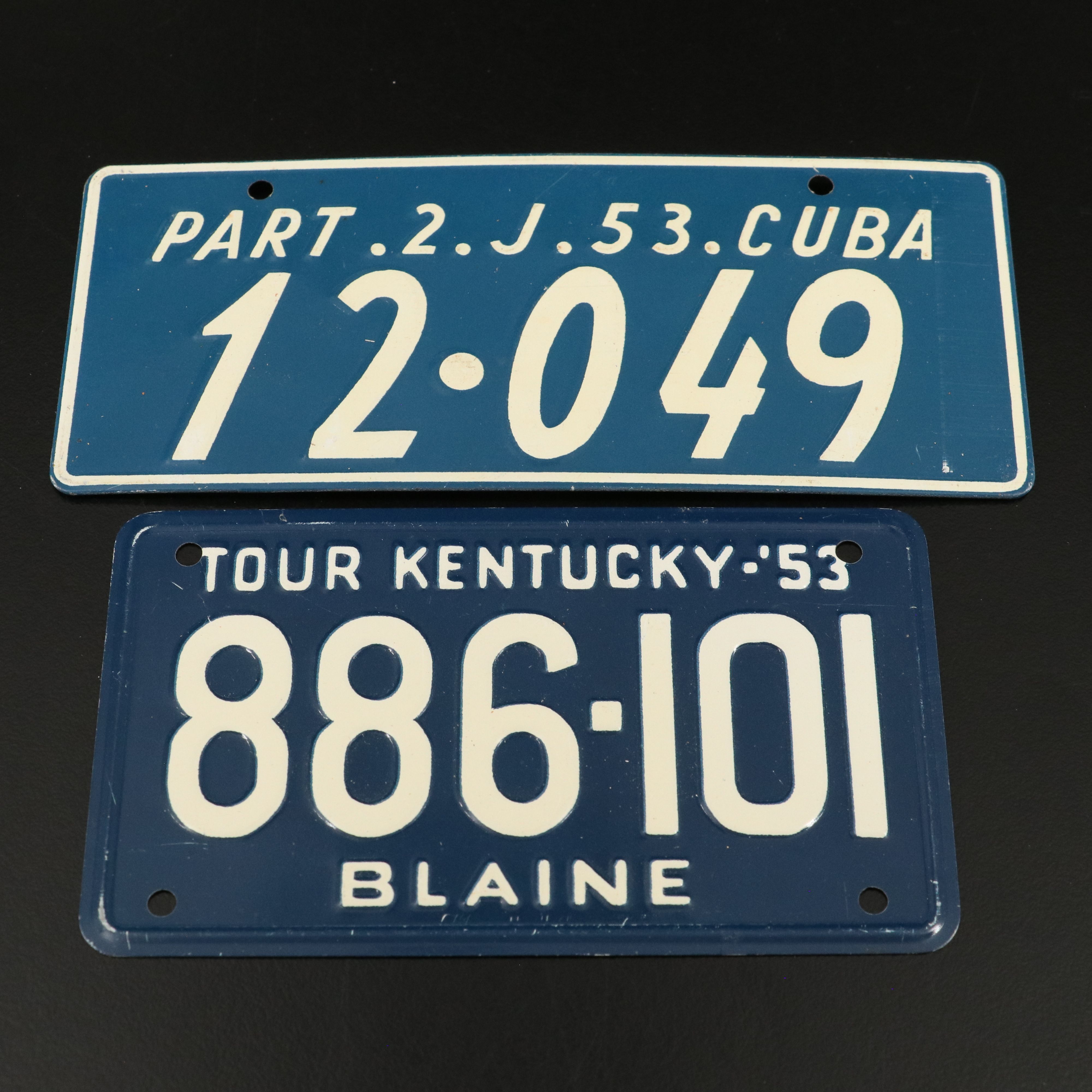 1953 Wheaties Premium Metal License Plates Featuring Cuba, Kentucky, and More