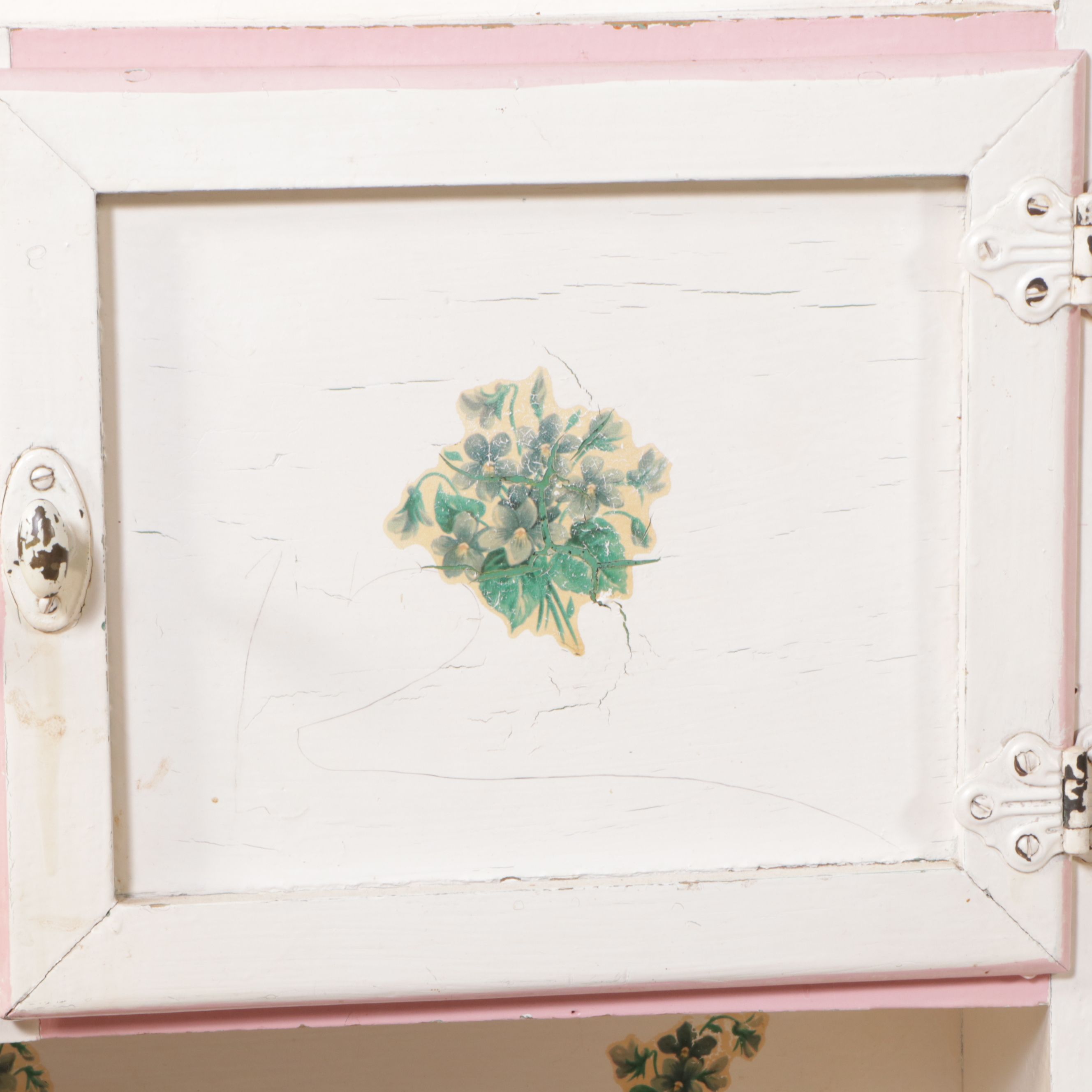 Traditional Style Painted Children's Hooser Cabinet with Floral Decals