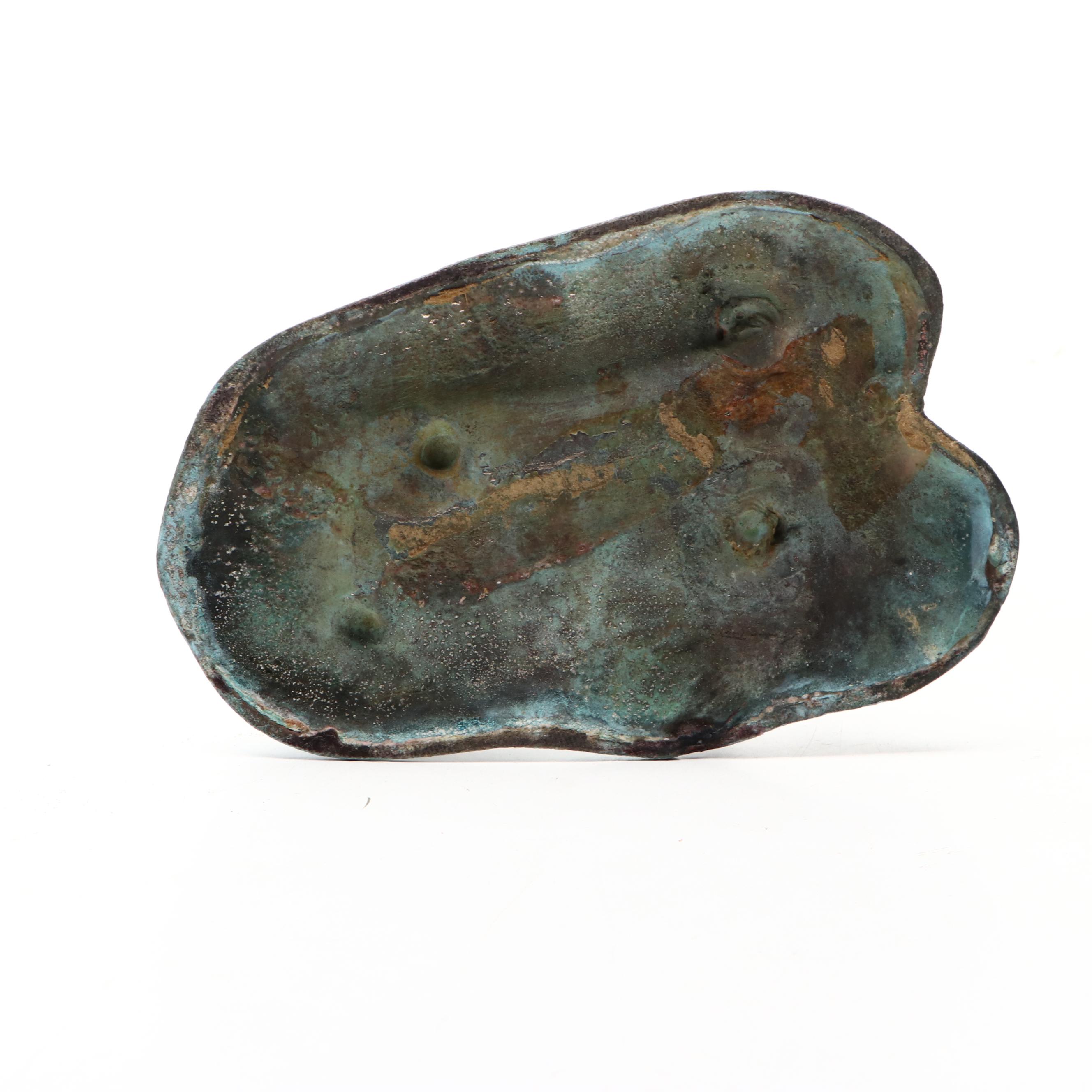 Patinated Cast Metal Crane and Chick Sculpture