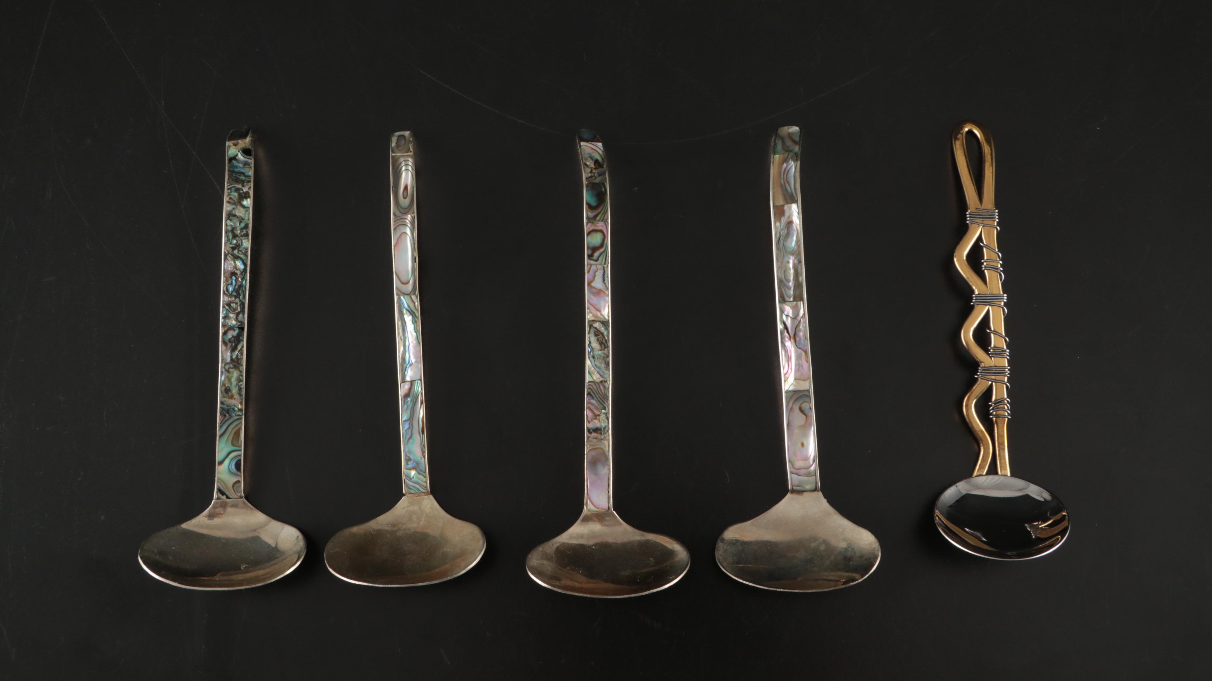 Inlaid Abalone Metal Spoons with Other MOP, Plastic, and Metal Flatware