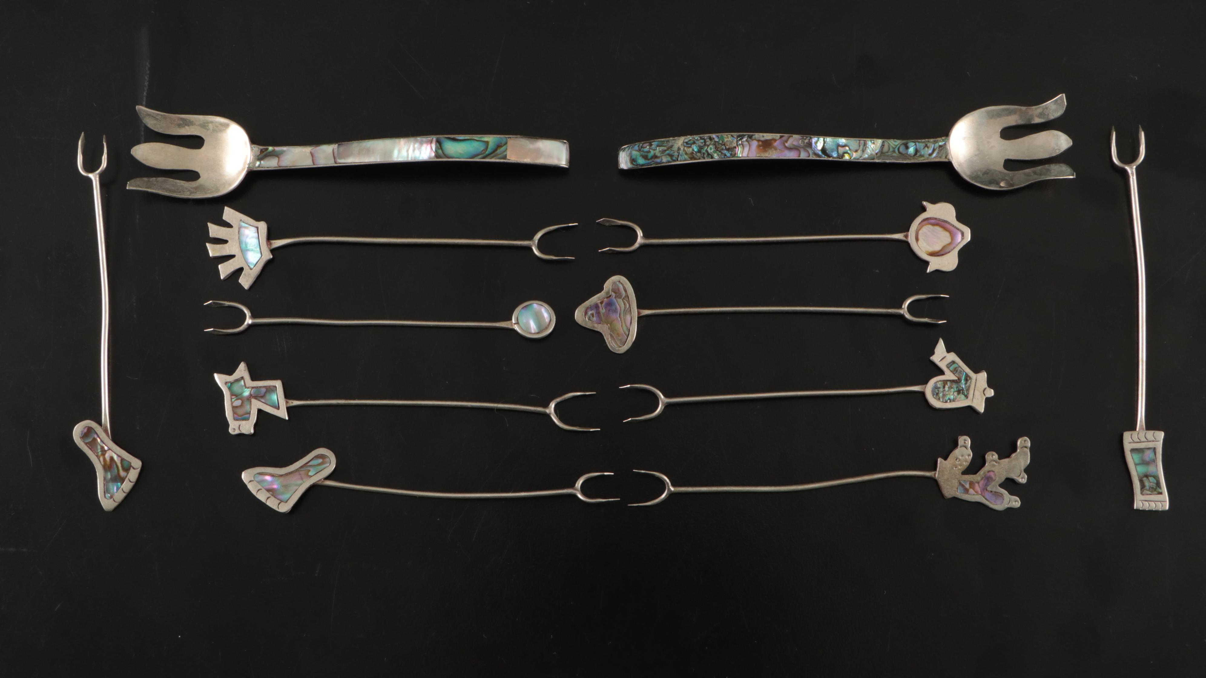 Inlaid Abalone Metal Spoons with Other MOP, Plastic, and Metal Flatware