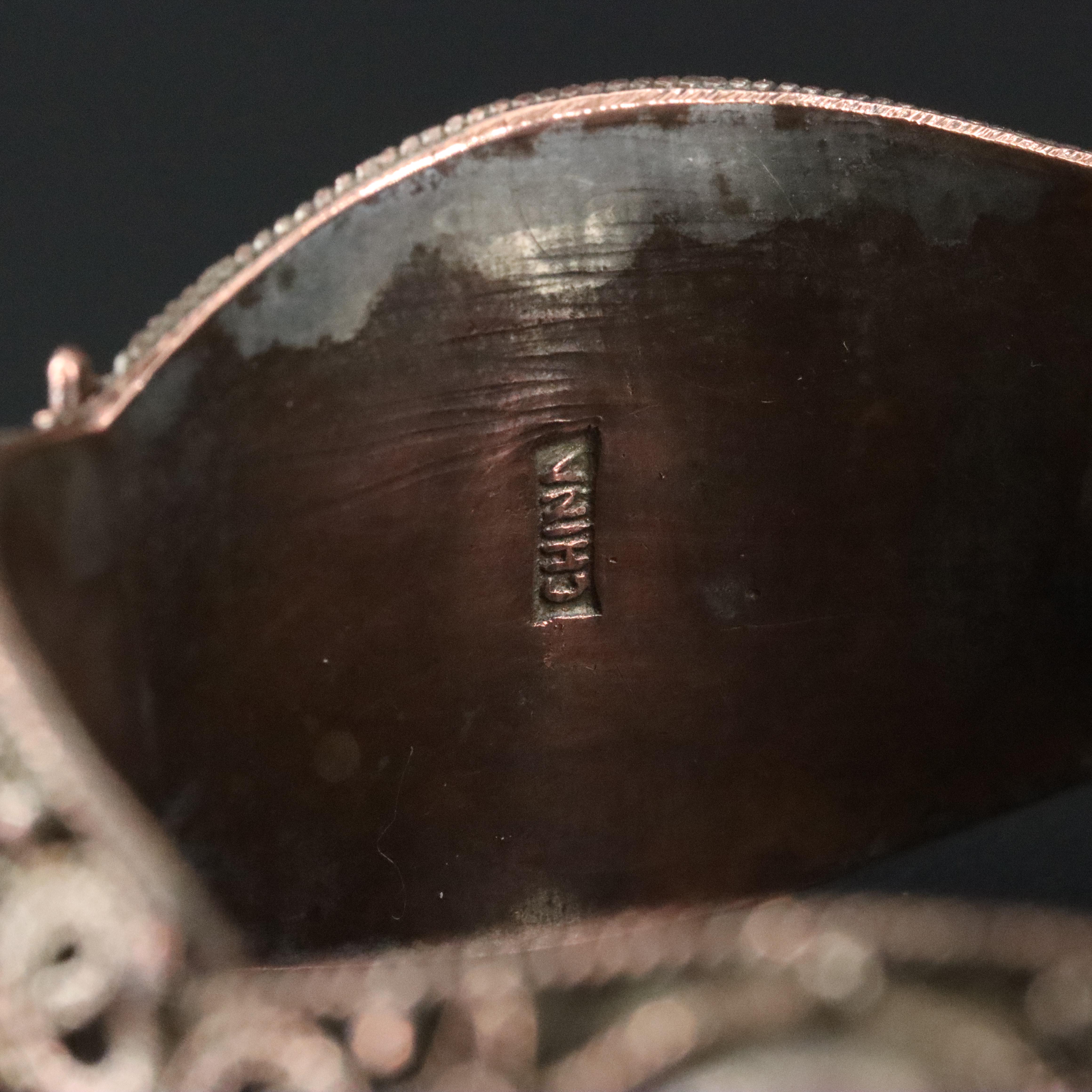 Chinese Rose Quartz Cannetille Panel Bracelet