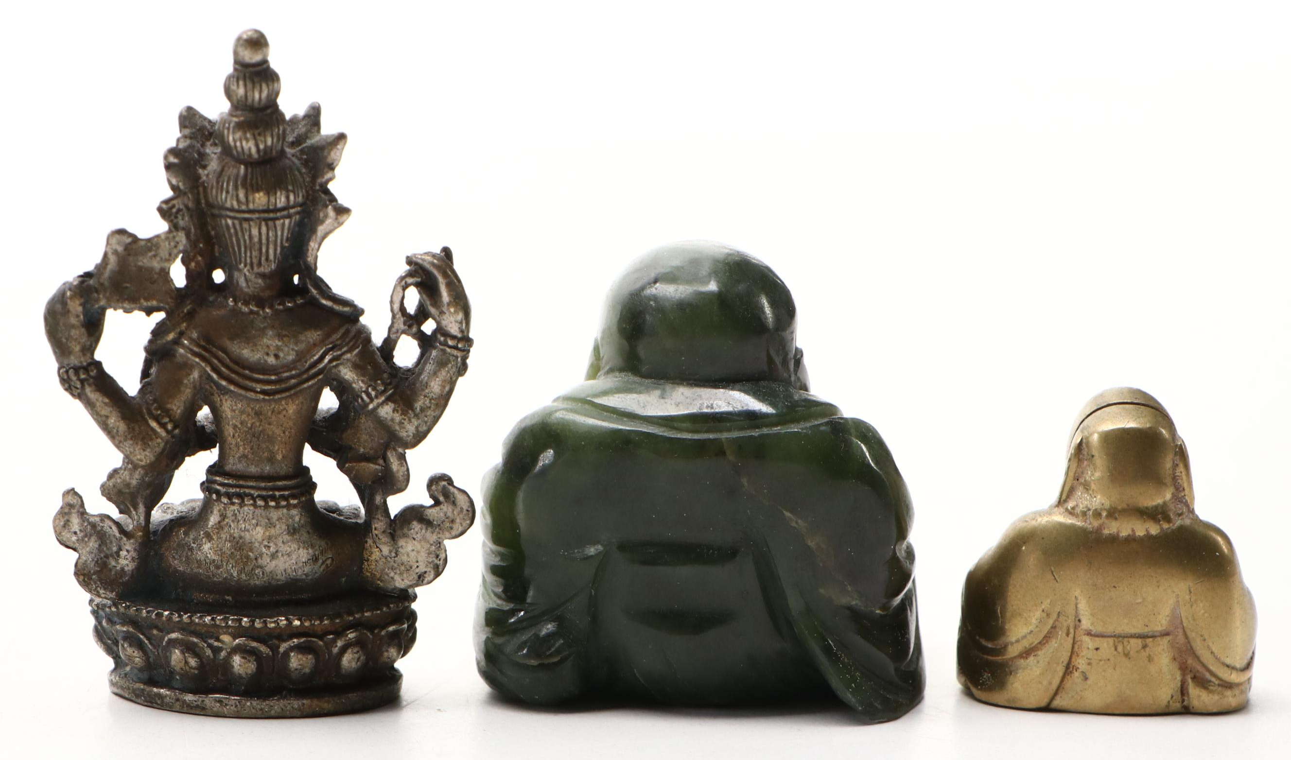 Brass Finish Budai, Tara and Chinese Miniature Incense Brazier
