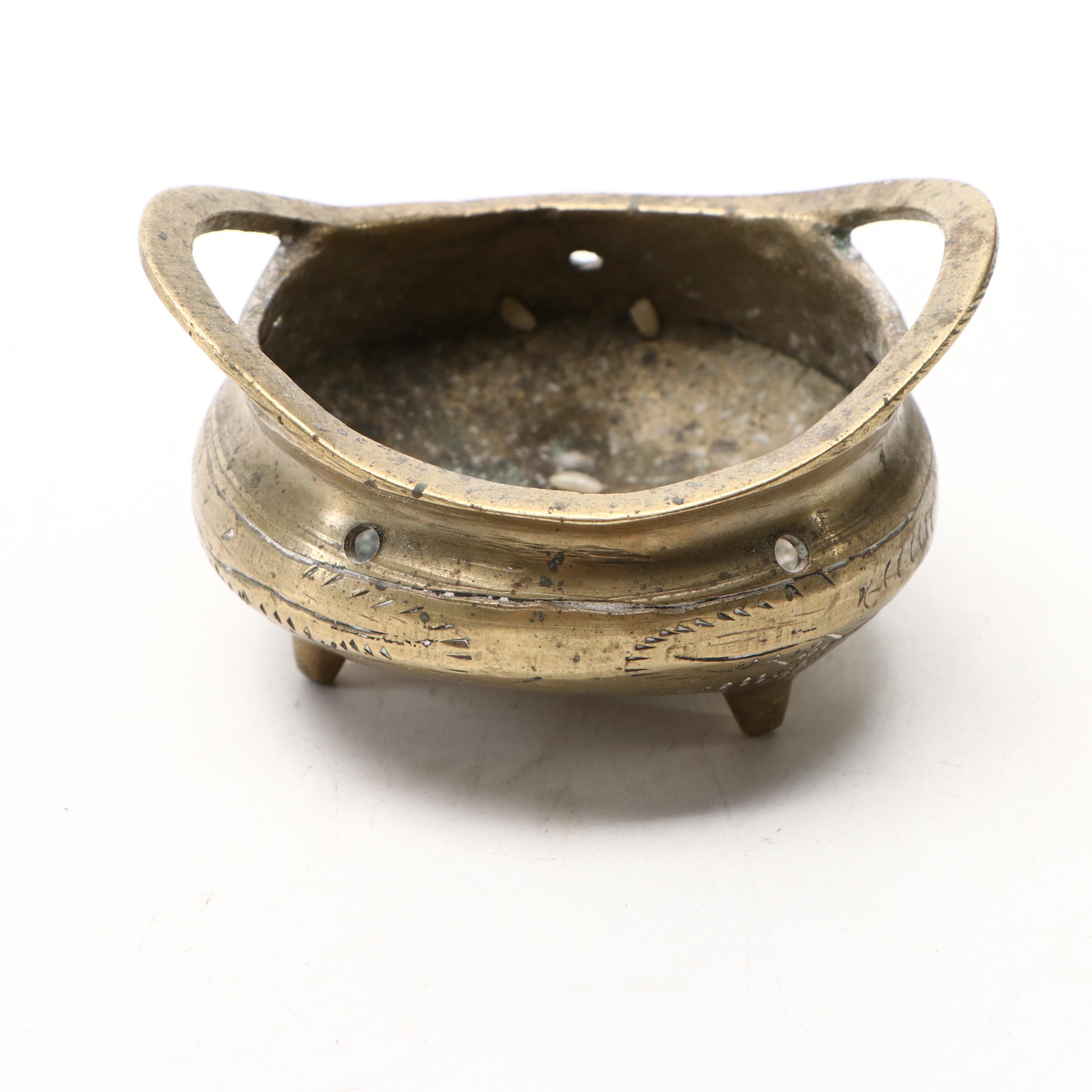 Brass Finish Budai, Tara and Chinese Miniature Incense Brazier