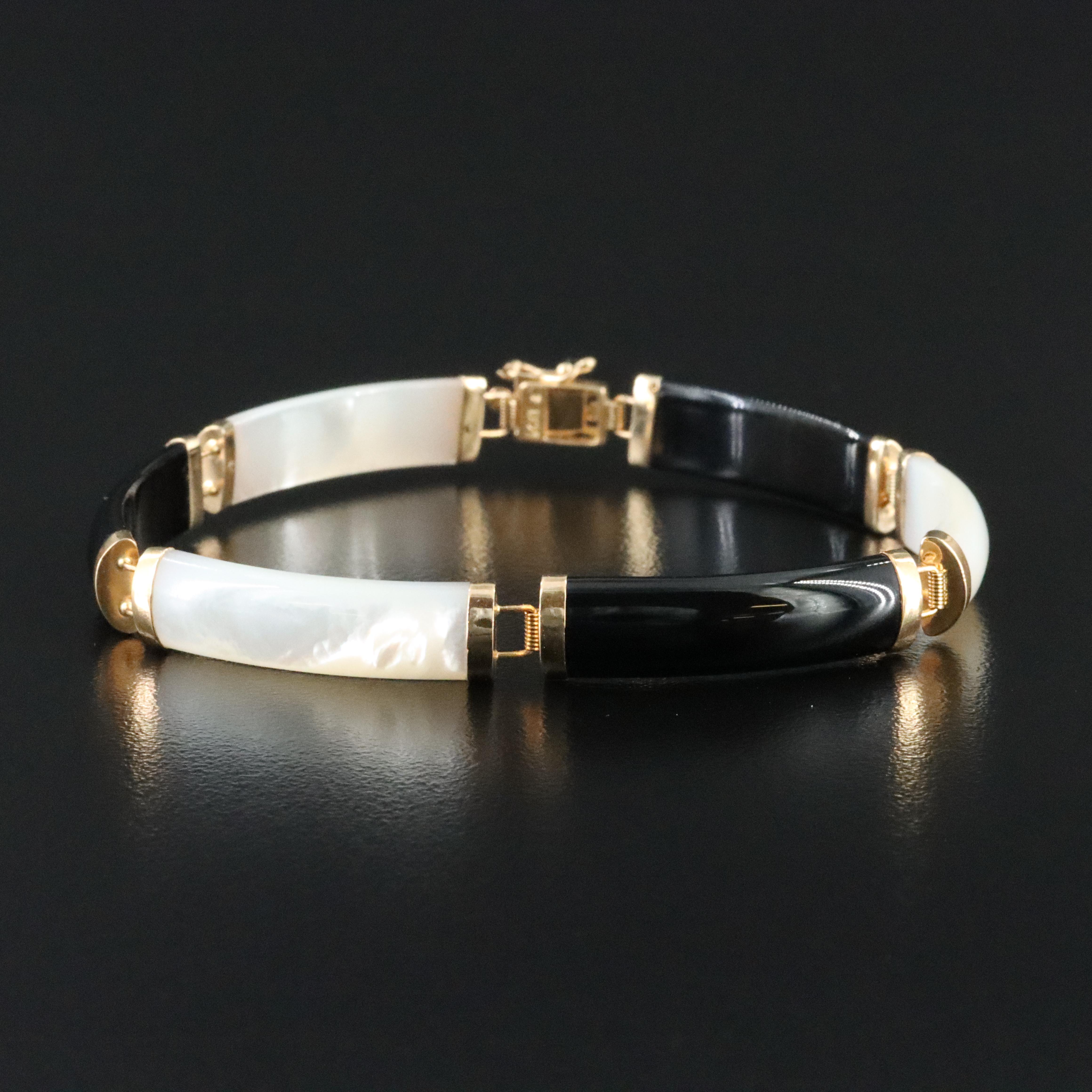 14K Black Onyx and Mother of Pearl Bracelet