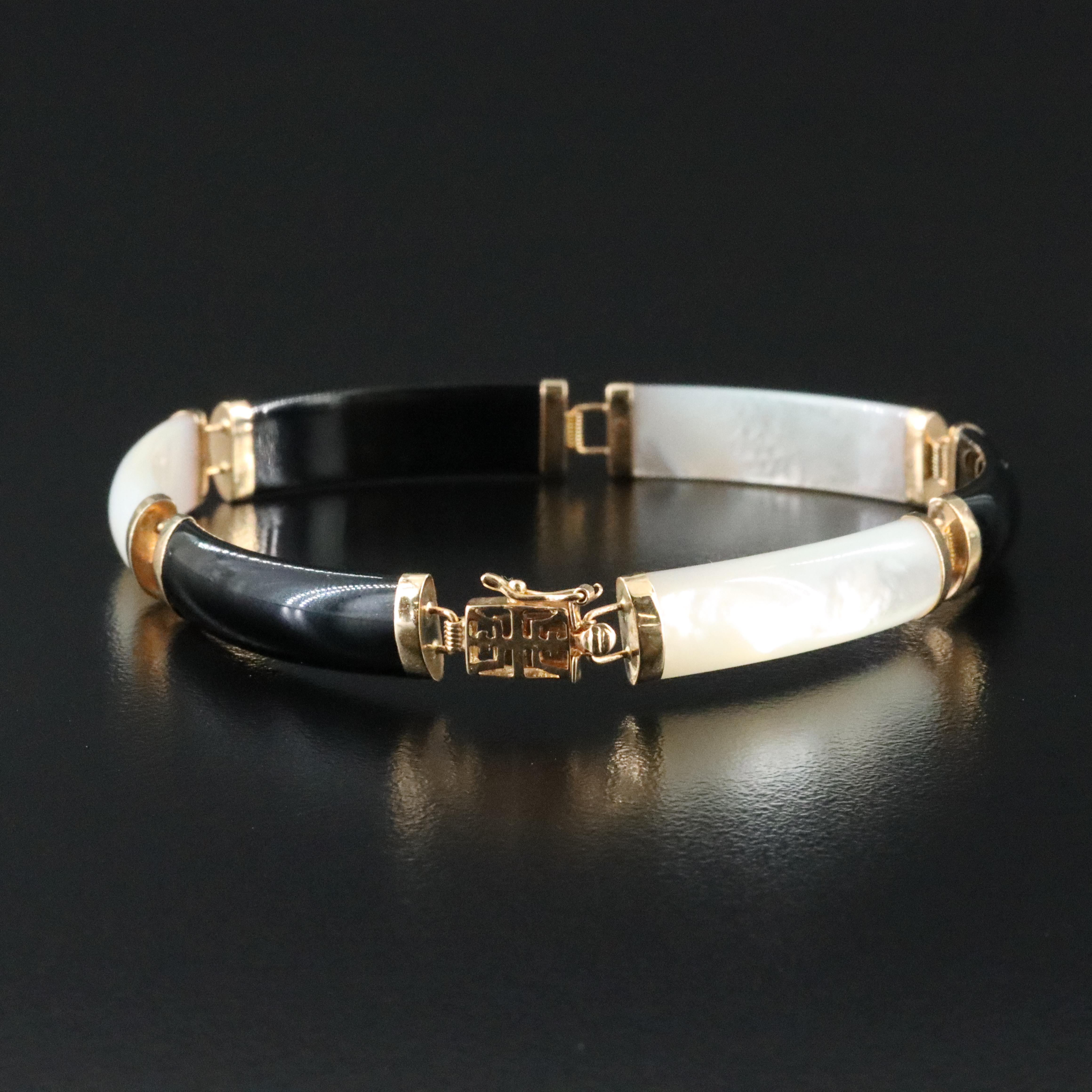 14K Black Onyx and Mother of Pearl Bracelet